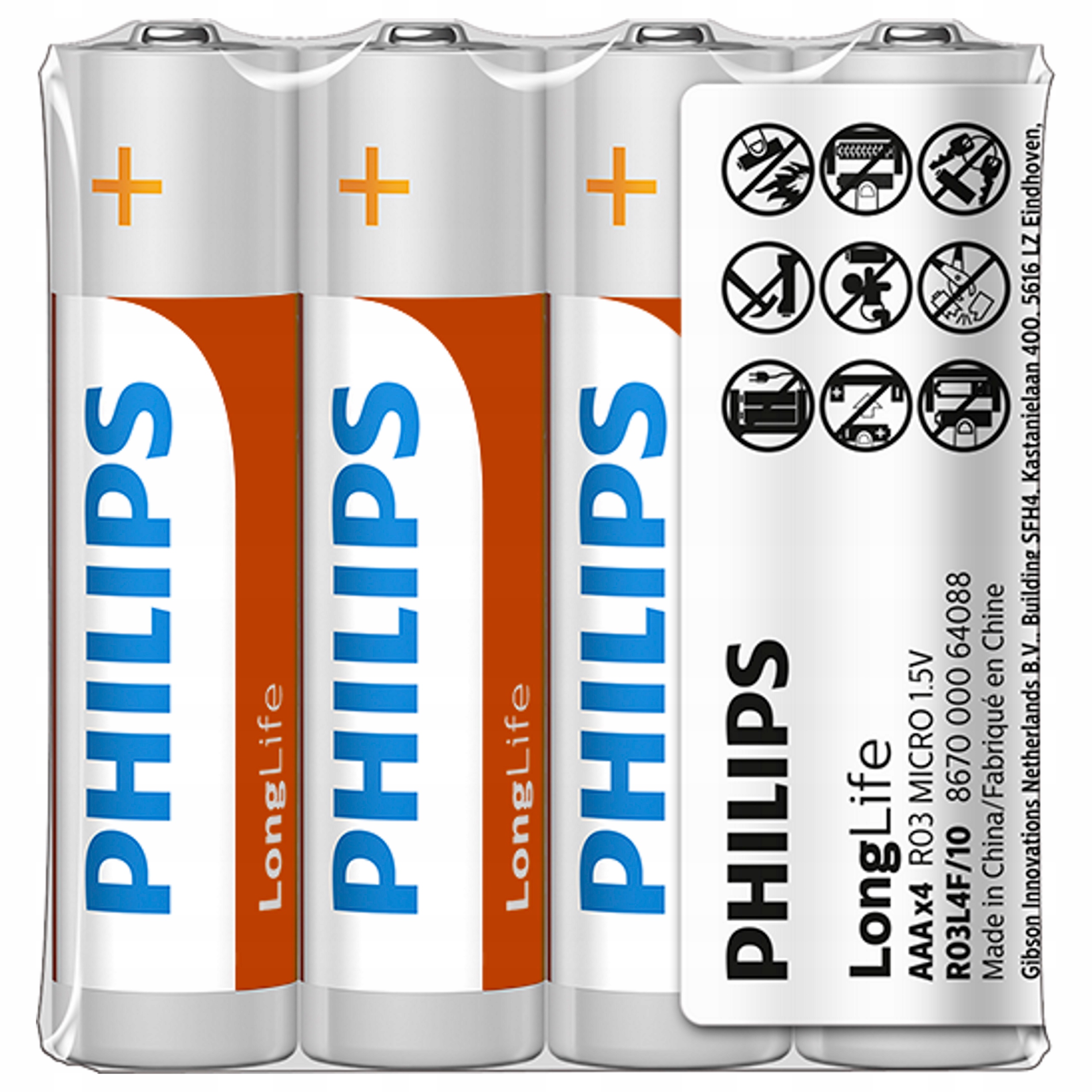 

4szt baterii Philips R03 Aaa long life folia