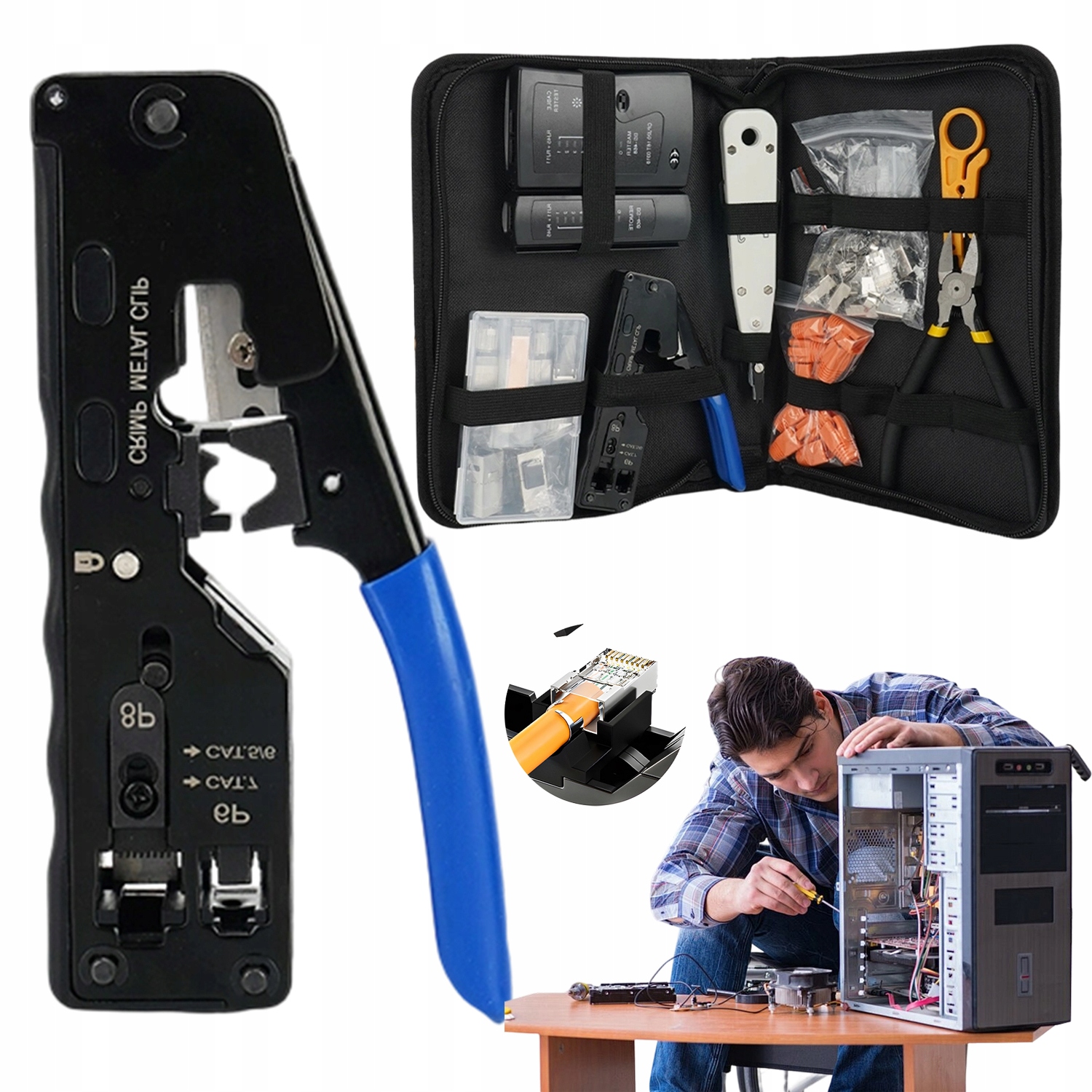 Zaciskarka Narzędzie Do Zaciskania 50ΜM 10W1 Do CAT7 CAT6 CAT5 RJ45/12/11