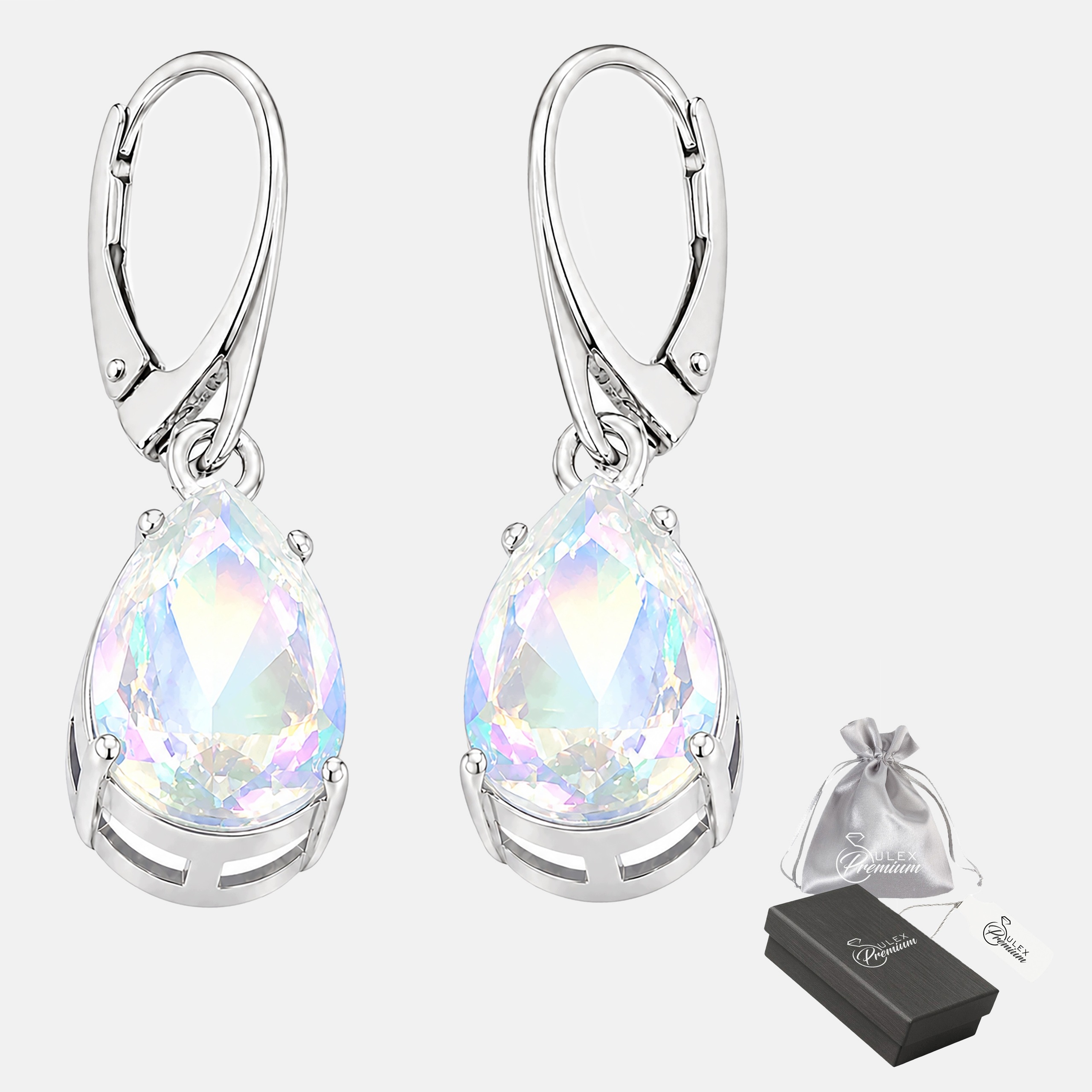 Stříbrné náušnice ryzost 925 Elegantní s opálovým krystalem Ab Kapka