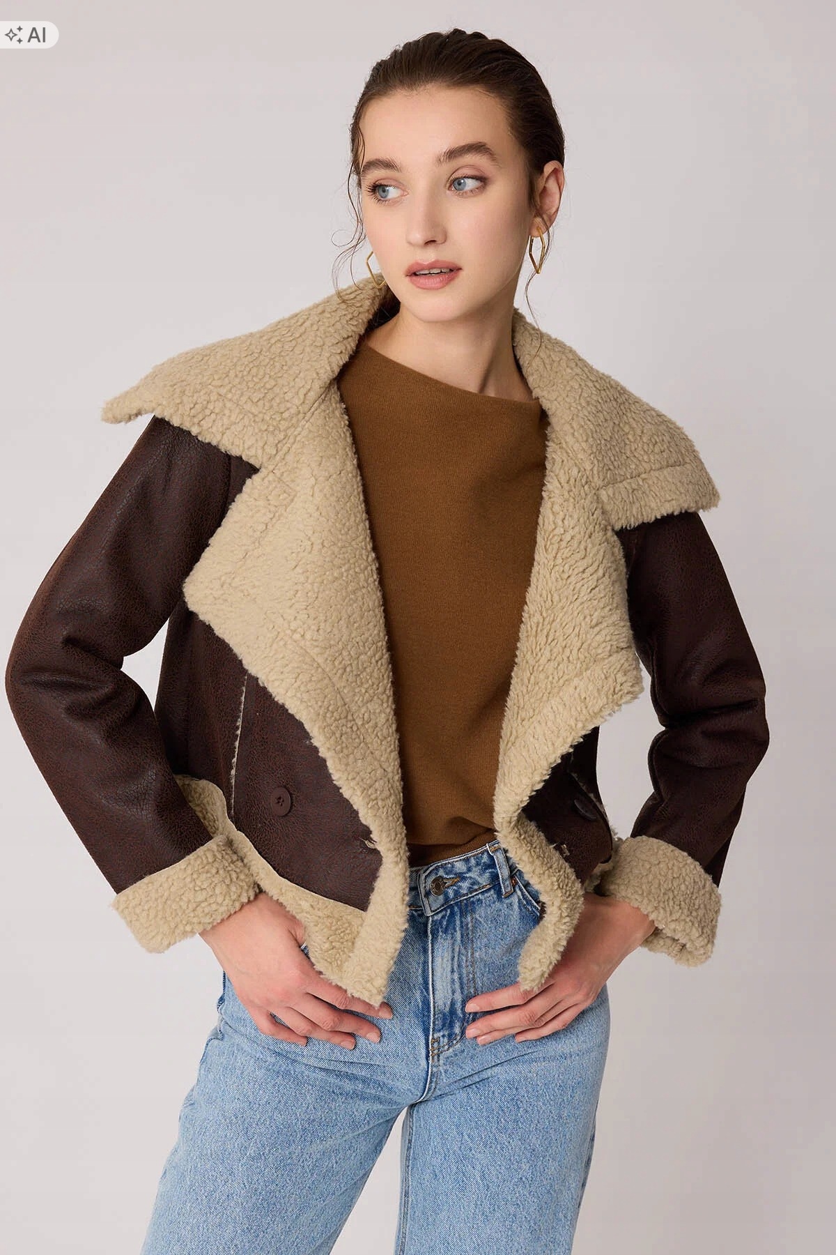 Dvoubarevná Dámská Bunda S Měkkým Oversize Límcem, Velikost 5IA