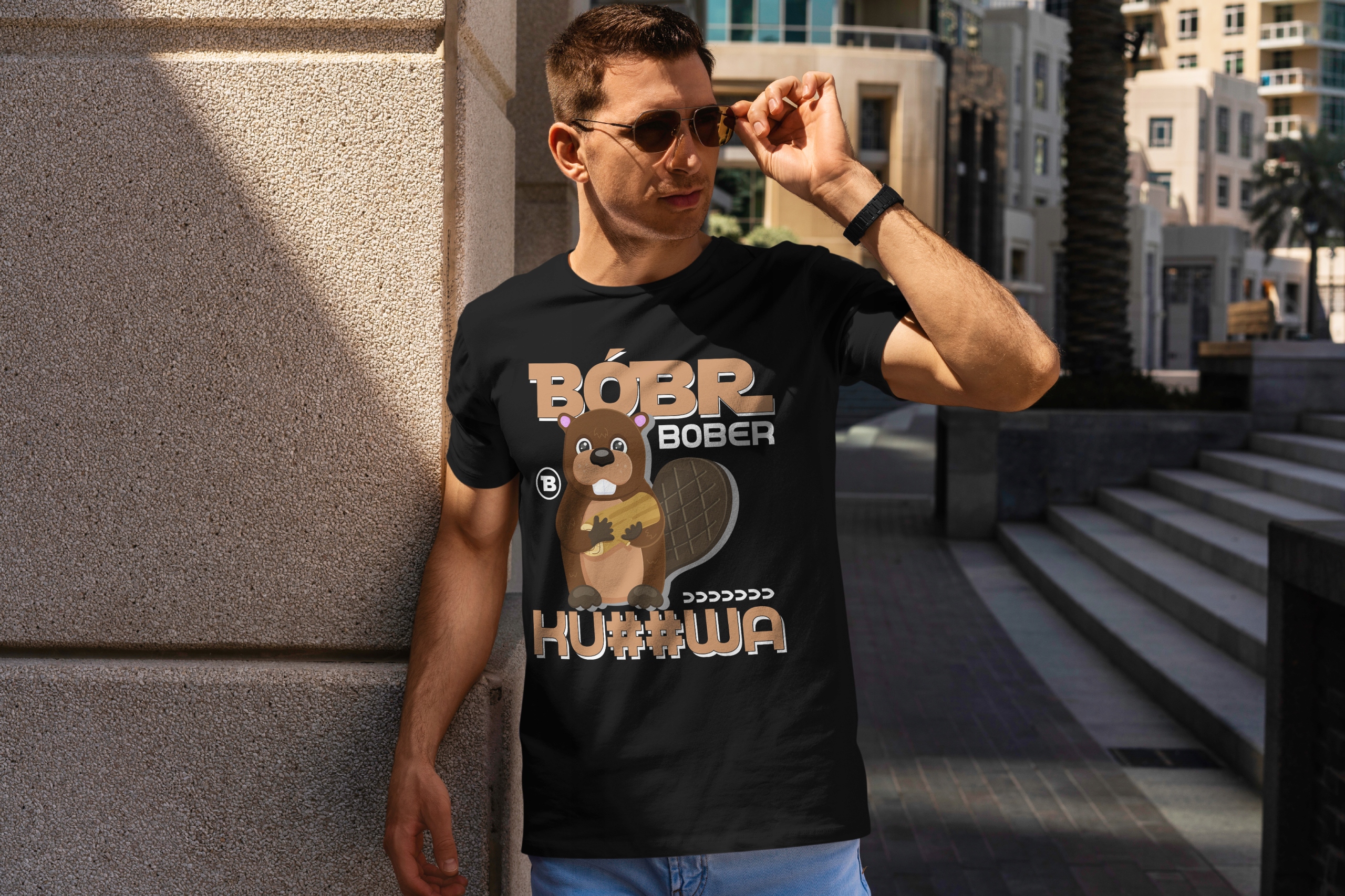 KOSZULKA MĘSKA BÓBR BOBER K*RWA ALE BYDLE MEM ŚMIESZNY PREZENT XL MIX WZORY Dekolt okrągły