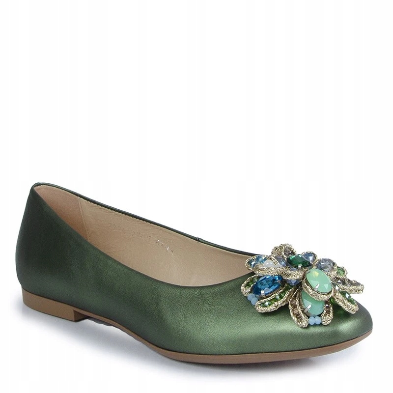 Kordel 2700 Kožené Baleríny S Ozdobou, Zelené 36