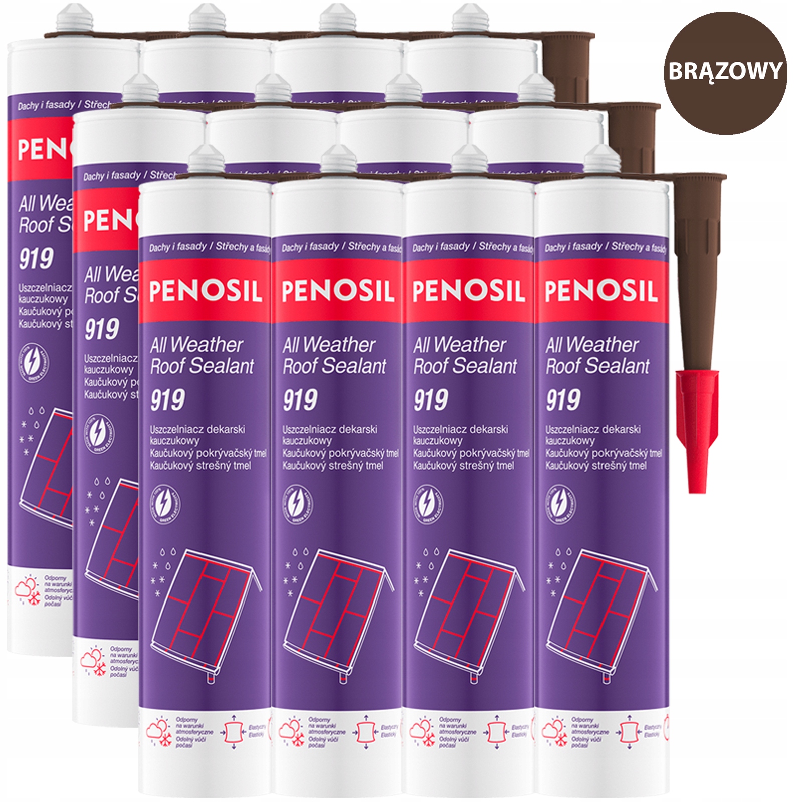 12 x Těsnící lepidlo Dekarski silikon Penosil Hnědé na netěsnosti střechy