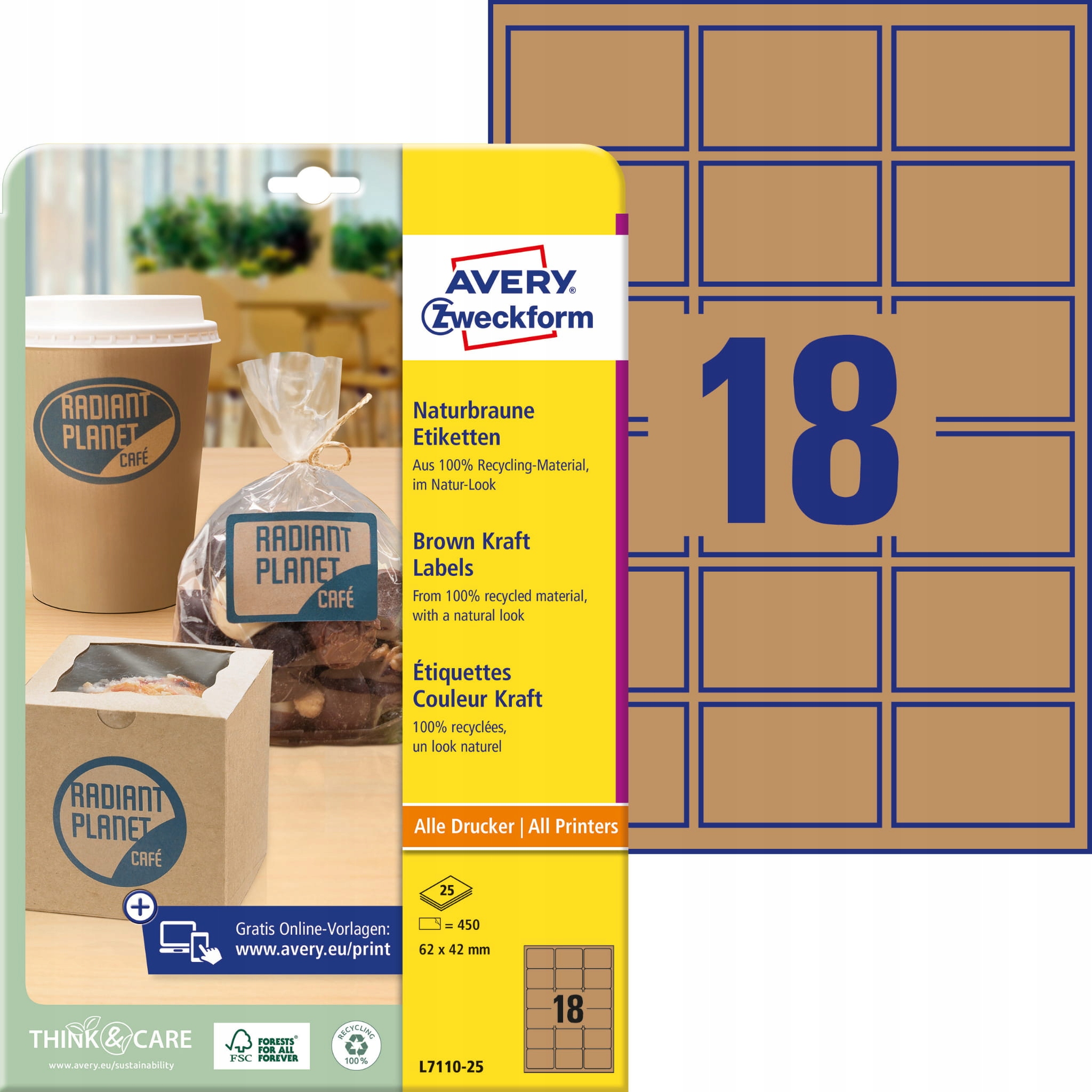 

Brązowe Etykiety Na Produkty Avery A4 25Ark.62X42