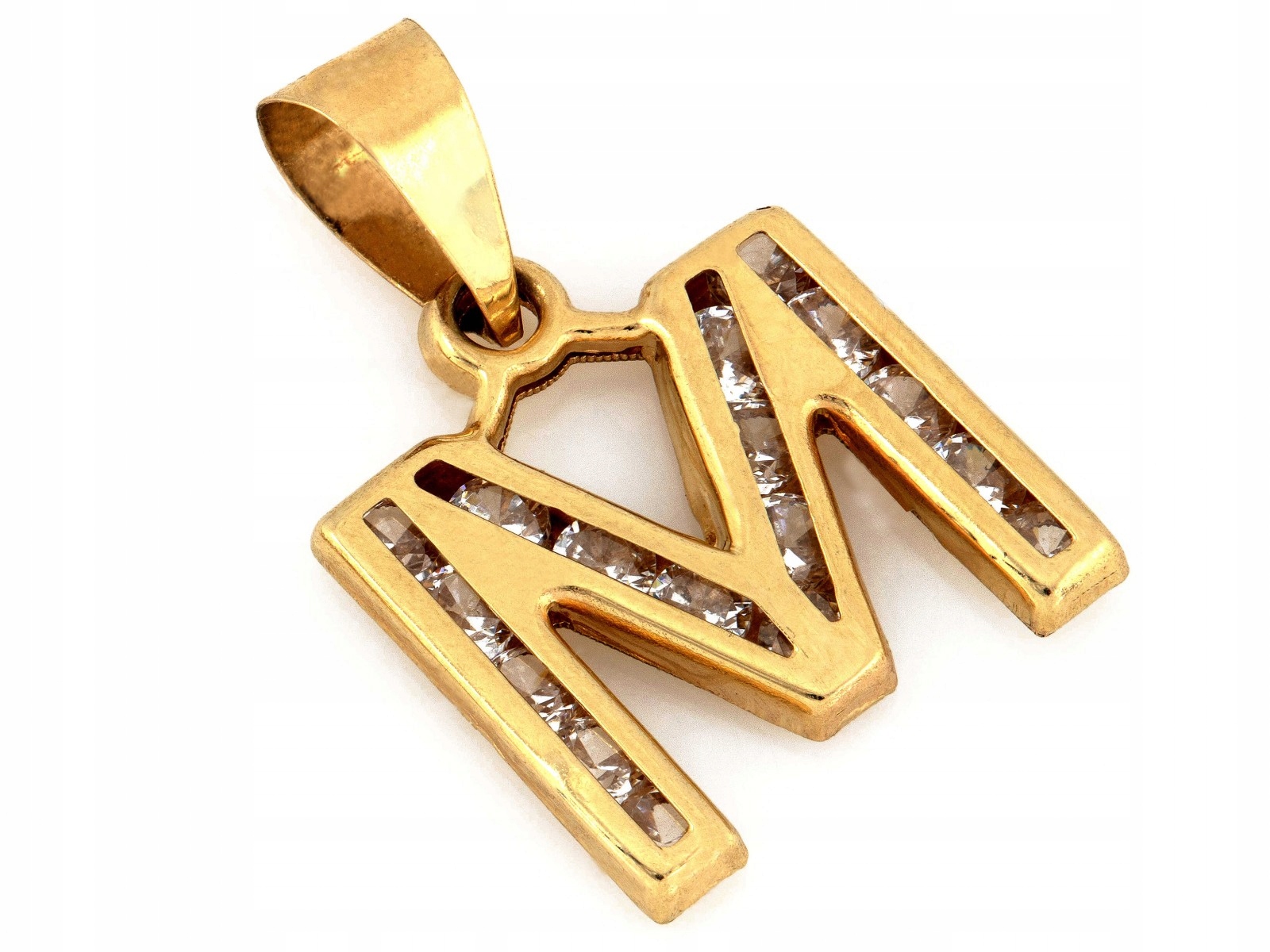 Dámský zlatý přívěsek 585 14k písmeno M se zirkony, váha 0,96 g jako dárek