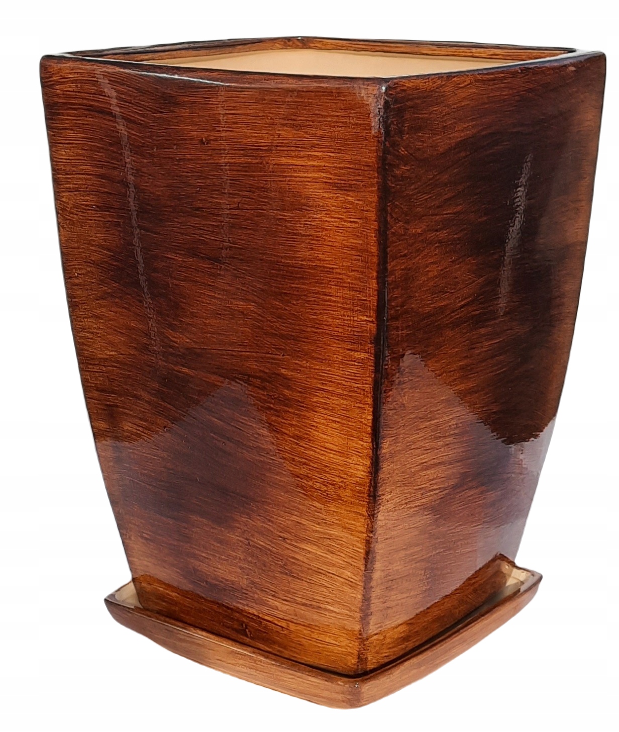 Doniczka Ceramiczna Brązowa Połysk Kwadratowa Średnica 18 CM Wysokość 26 CM