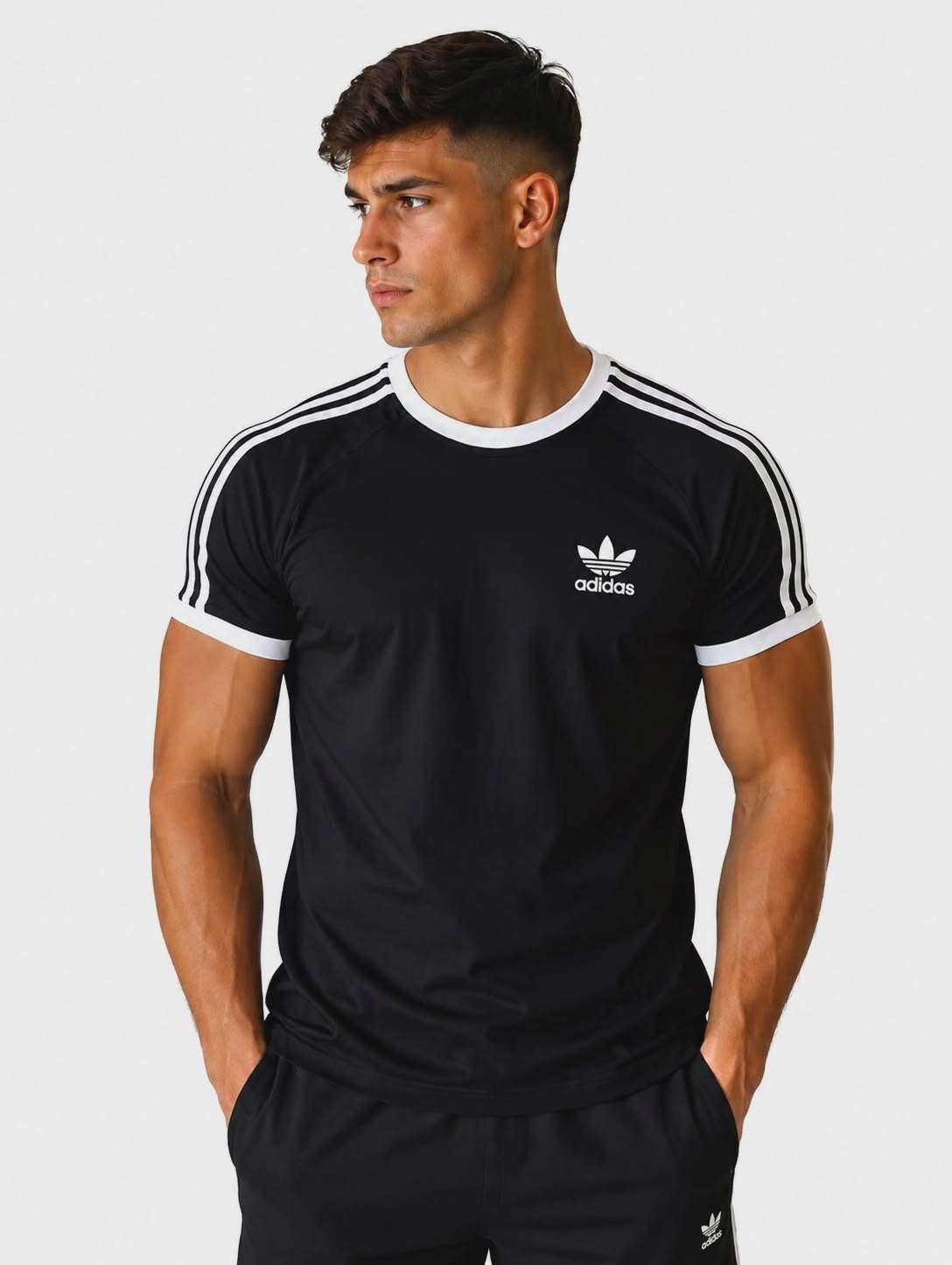 Koszulki Męskie Adidas Czarna r. M Bawełniane Sportowe dla faceta
