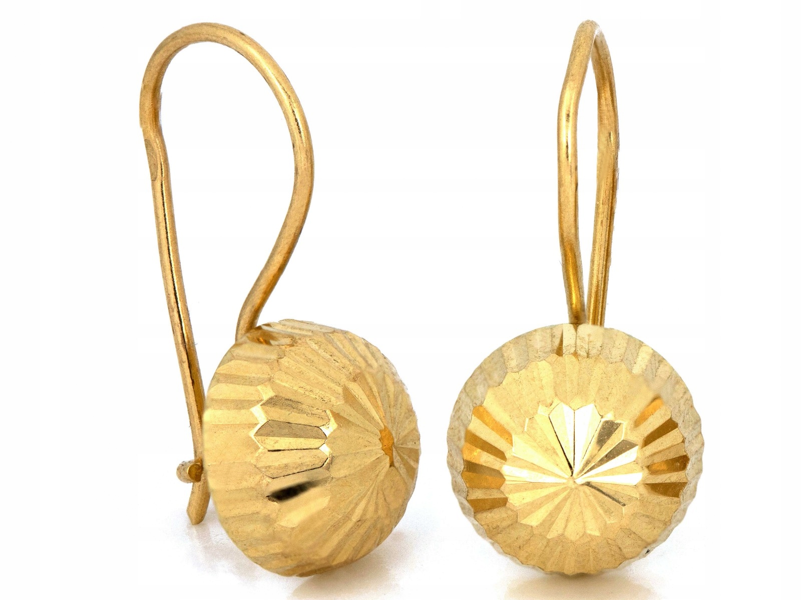 Náušnice zlaté 585 frézované lesklé polokoule klasické na biglu 1.95 g