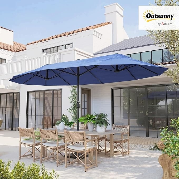 Velký zahradní terasový slunečník Outsunny 455 x 265 cm, Uv ochranný slunečník