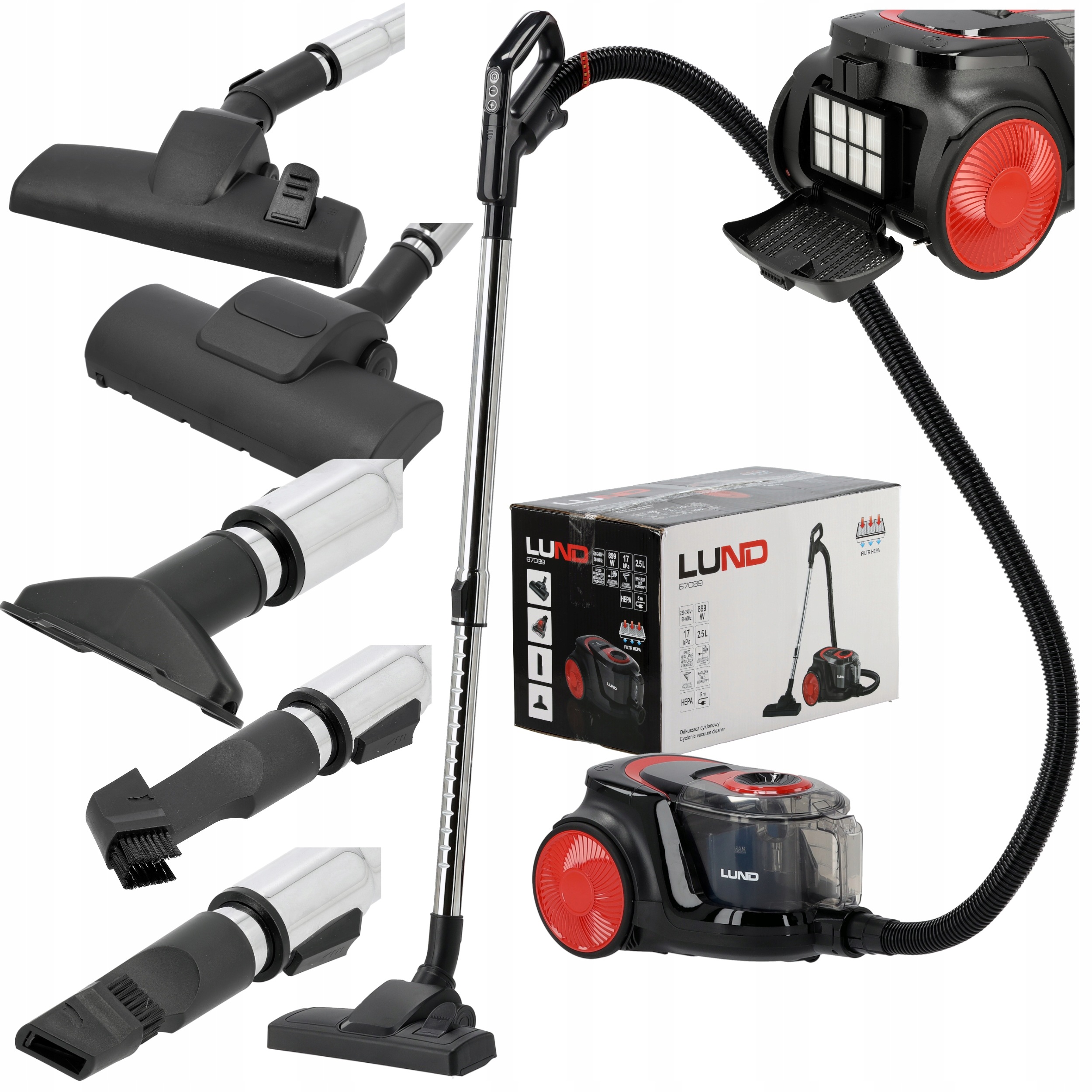 Lund Odkurzacz Moc 899W 2,5L Cyklonowy Bezworkowy Panel Dotykowy Filtr Hepa