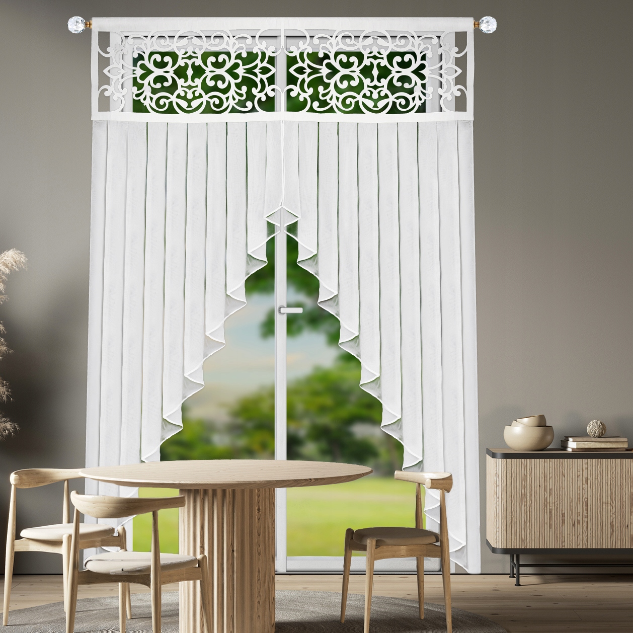 Firana gotowa z panelem ażurowym L 807 Jg 580 – biała 200 x 250 cm