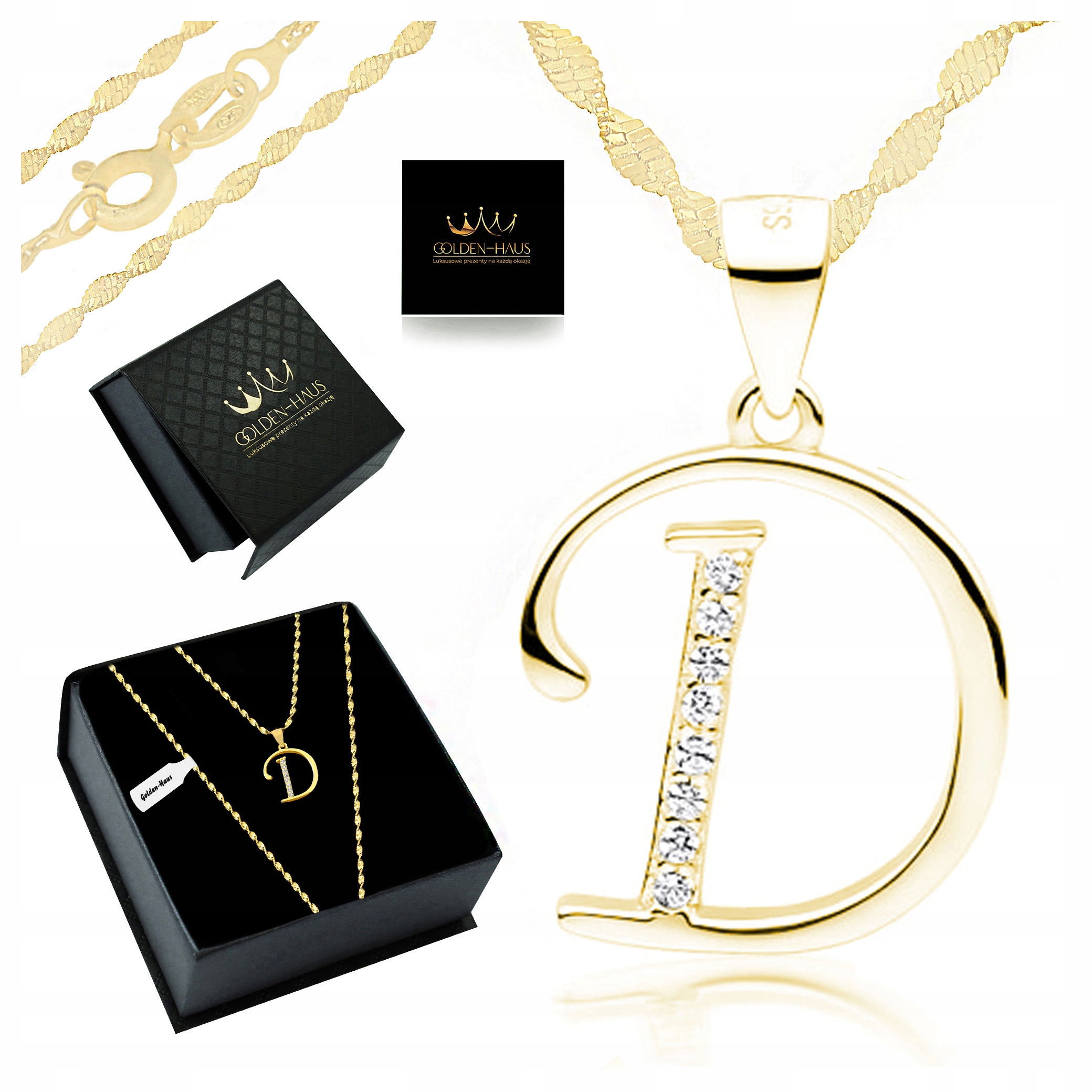 Zlatý Řetízek Dámský Přívěsek Písmeno D 925/585 Náhrdelník Přívěsek Písmena