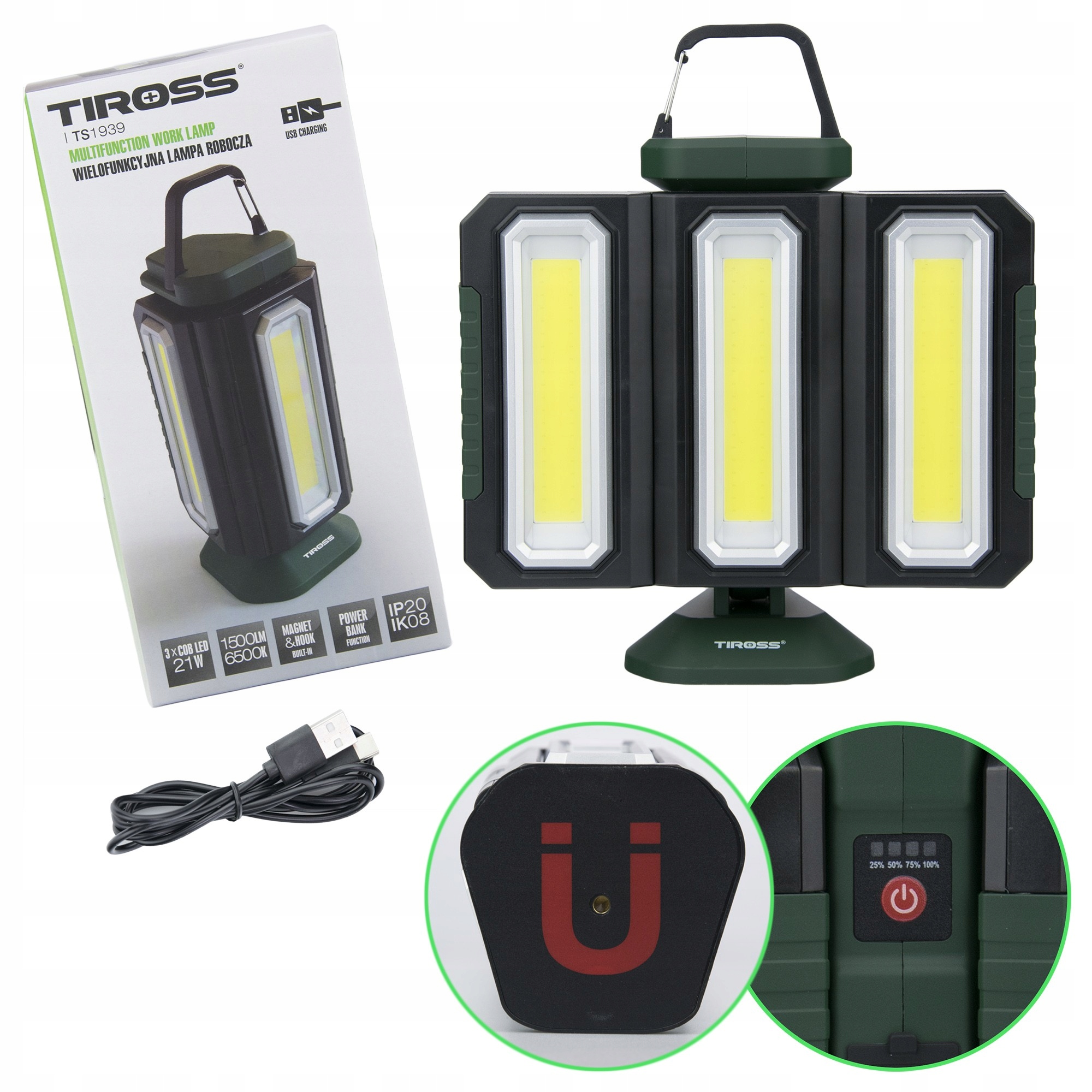 Tiross TS1939 Wielofunkcyjna lampa robocza 21W 1500lm