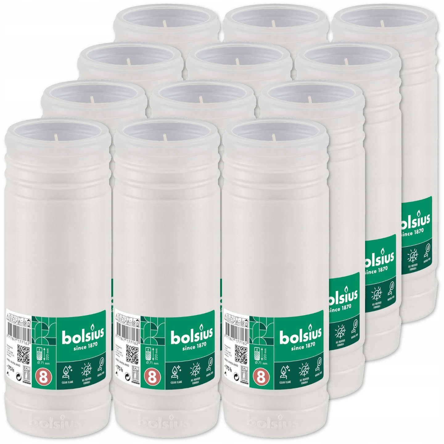 Náplně do hřbitovních svíček parafínové Bolsius RP8 170h 12 kusů