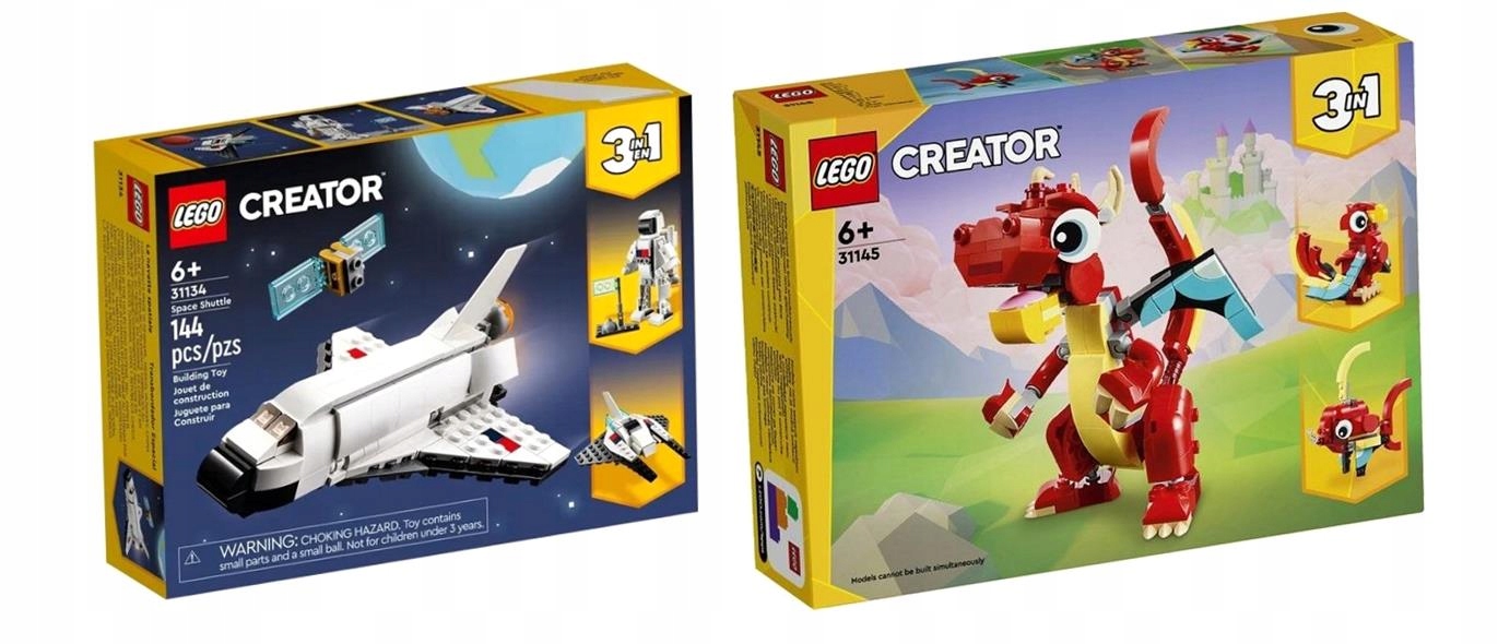 2V1 Lego Creator 3V1 Červený Drak 31145+ Lego Kosmický Trajekt 31134