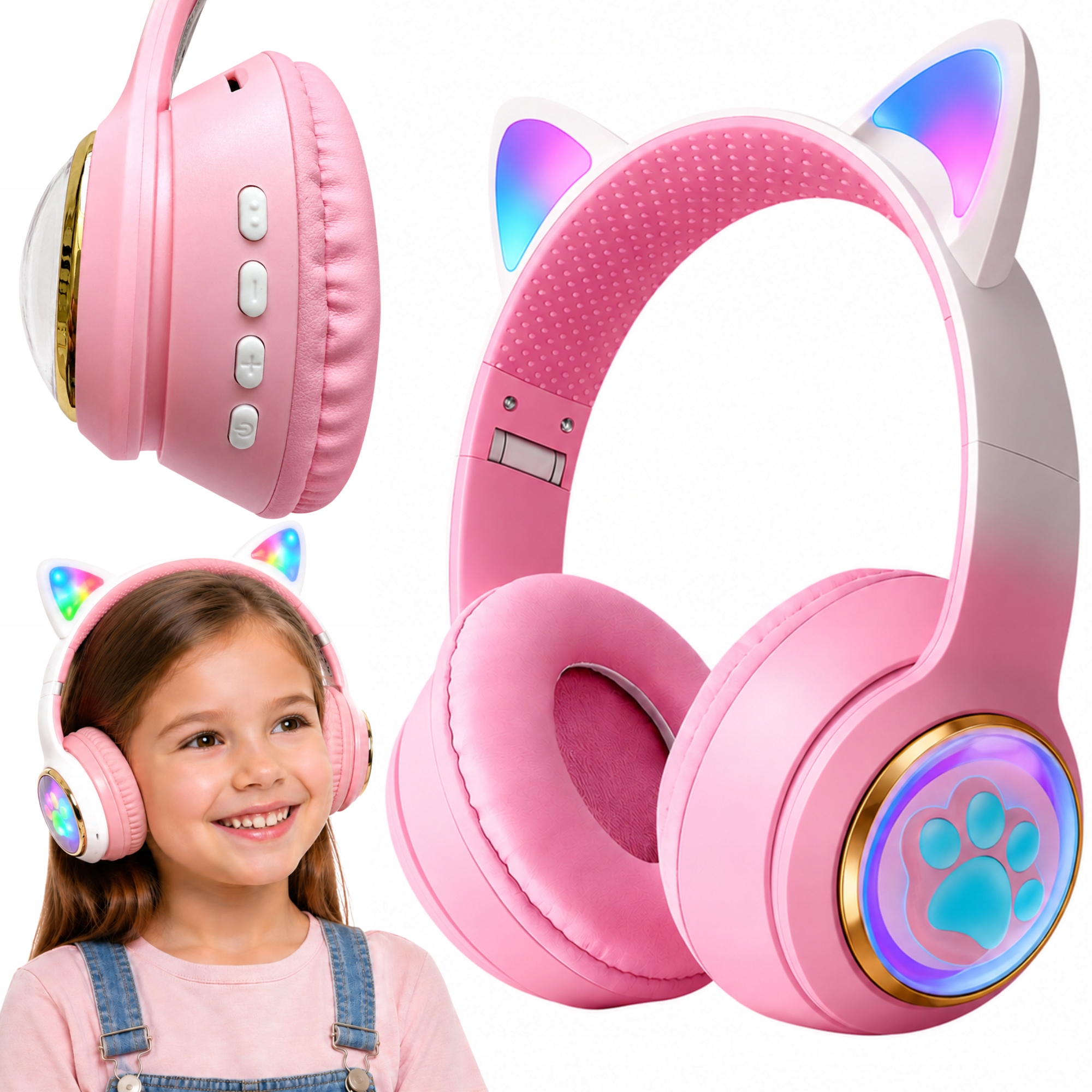 Słuchawki bezprzewodowe nauszne świecące Rgb Bluetooth kocie dla dzieci
