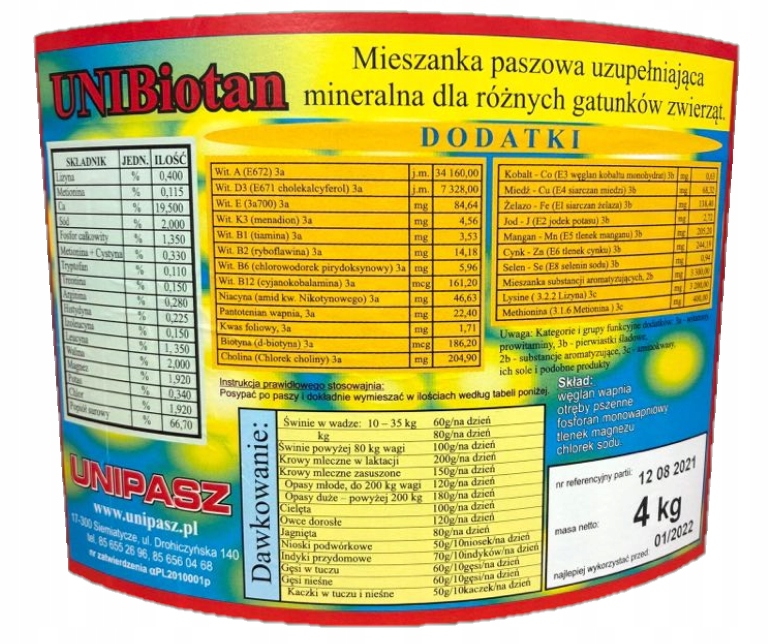 Unibiotan 4kg witaminy dla kur niosek Non Gmo Marka Unipasz
