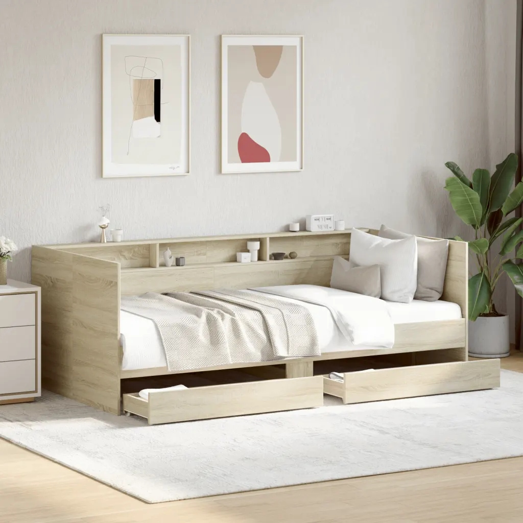Válenda se zásuvkami bez matrace dub sonoma 90 x 190 cm Hnědá 3280855