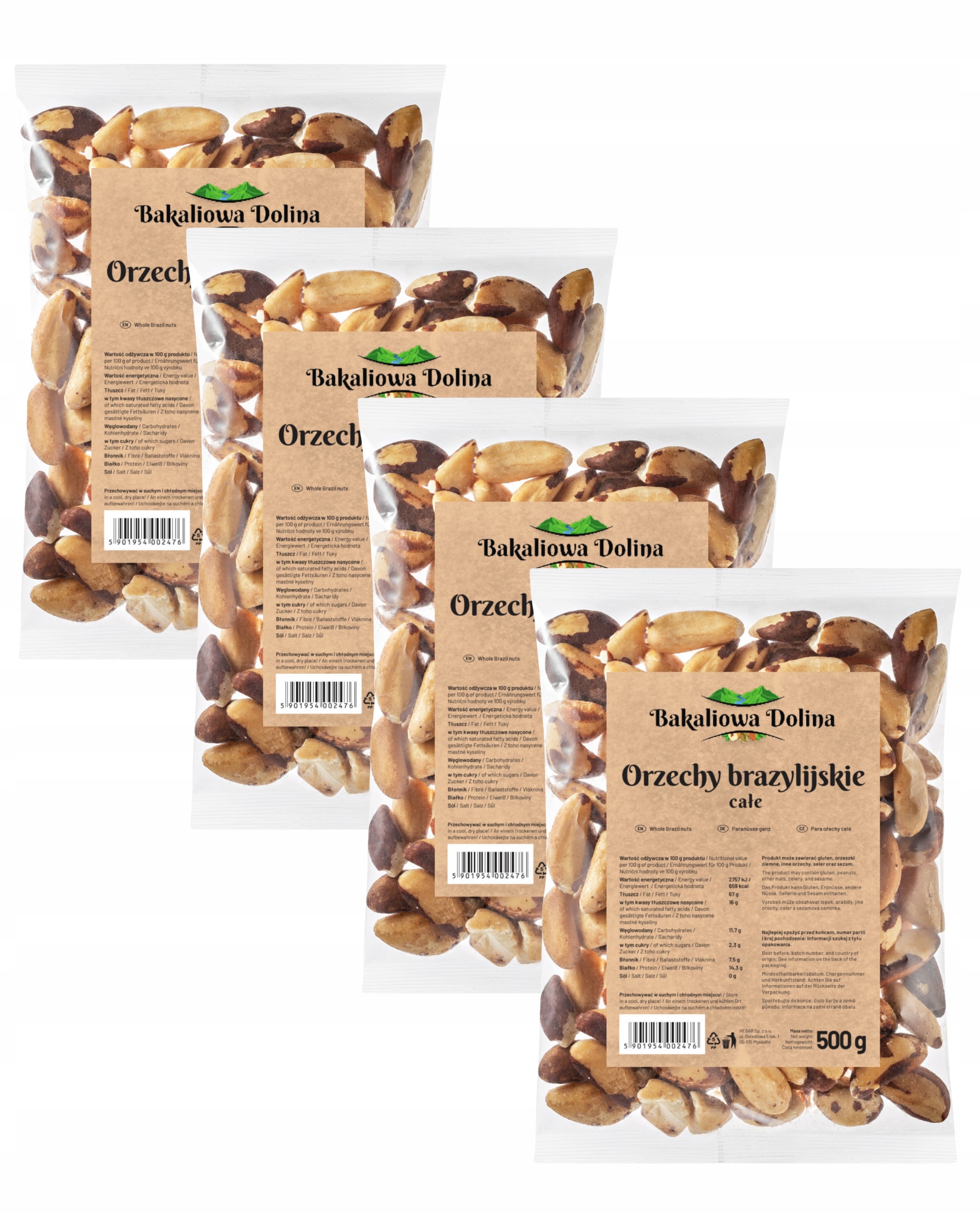 Levně Brazilské Ořechy Celé 2 kg 2000 g Velké Přírodní Set 4x 500 g