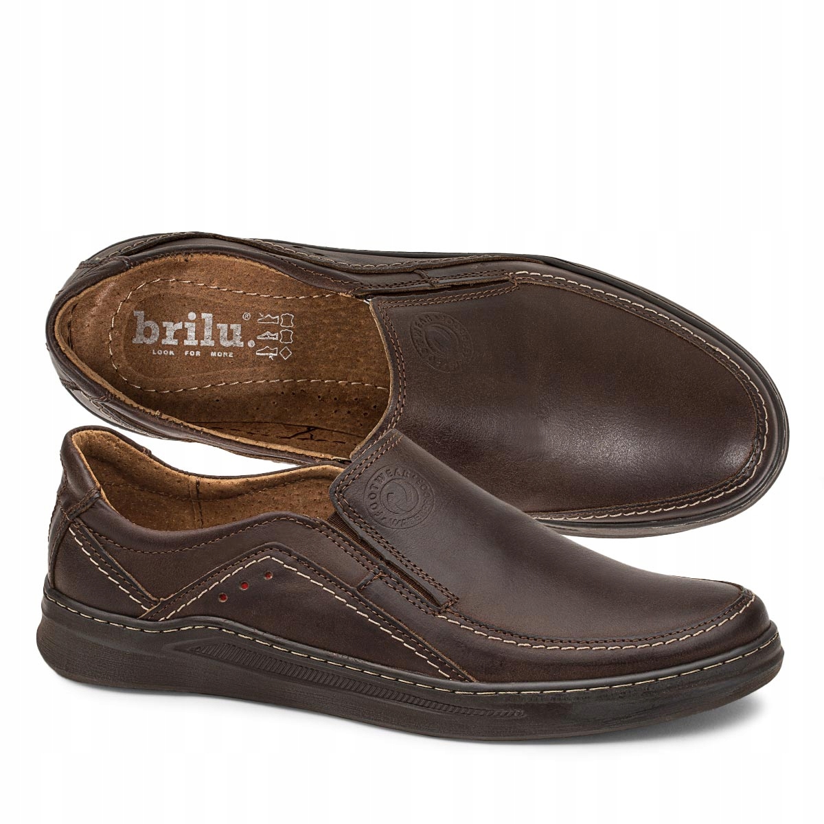 Brilu Polskie Półbuty Męskie Wsuwane Skórzane Antonio Brązowe 45