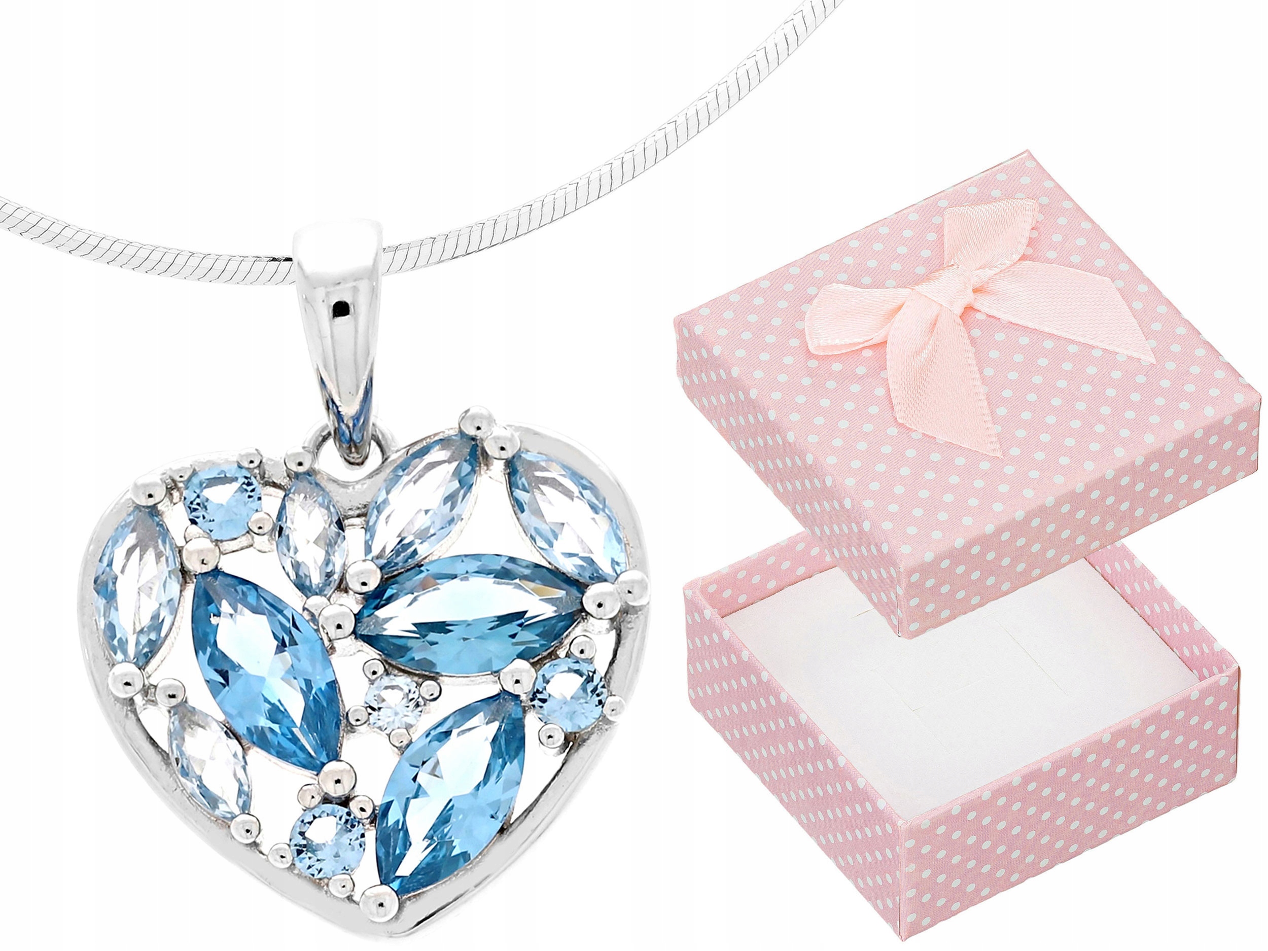 Dlouhý Stříbrný Dámský Náhrdelník Srdce s Modrými Zirkony Stříbro 80 cm