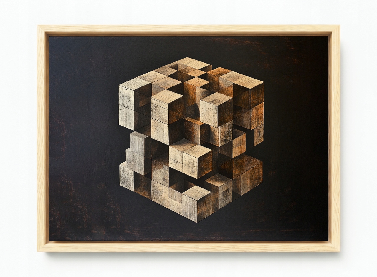 Obraz Rám Americký Box Abstrakce Kostka Krychle Puzzle Iluze 3D 60x40