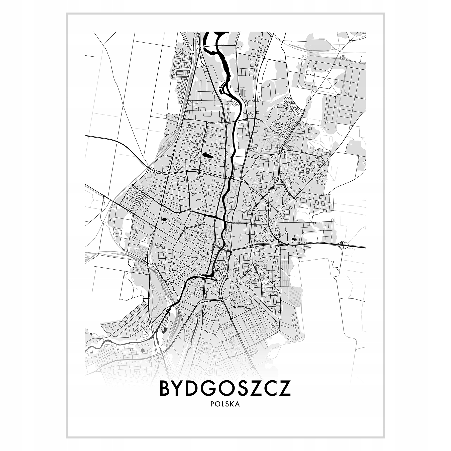 

Plakat 30x40 Mapa Bydgoszcz Kolor czarno-biały