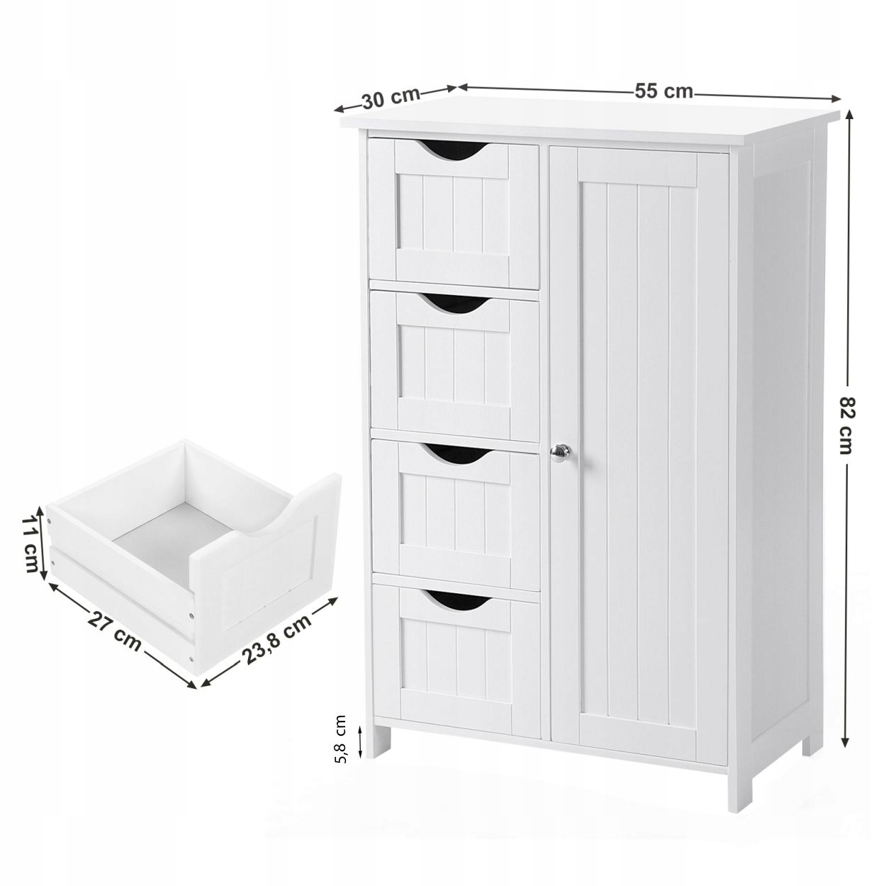 BIAŁA SZAFKA ŁAZIENKOWA KOMODA Z SZUFLADAMI 55 CM Kod producenta B01M627GQO