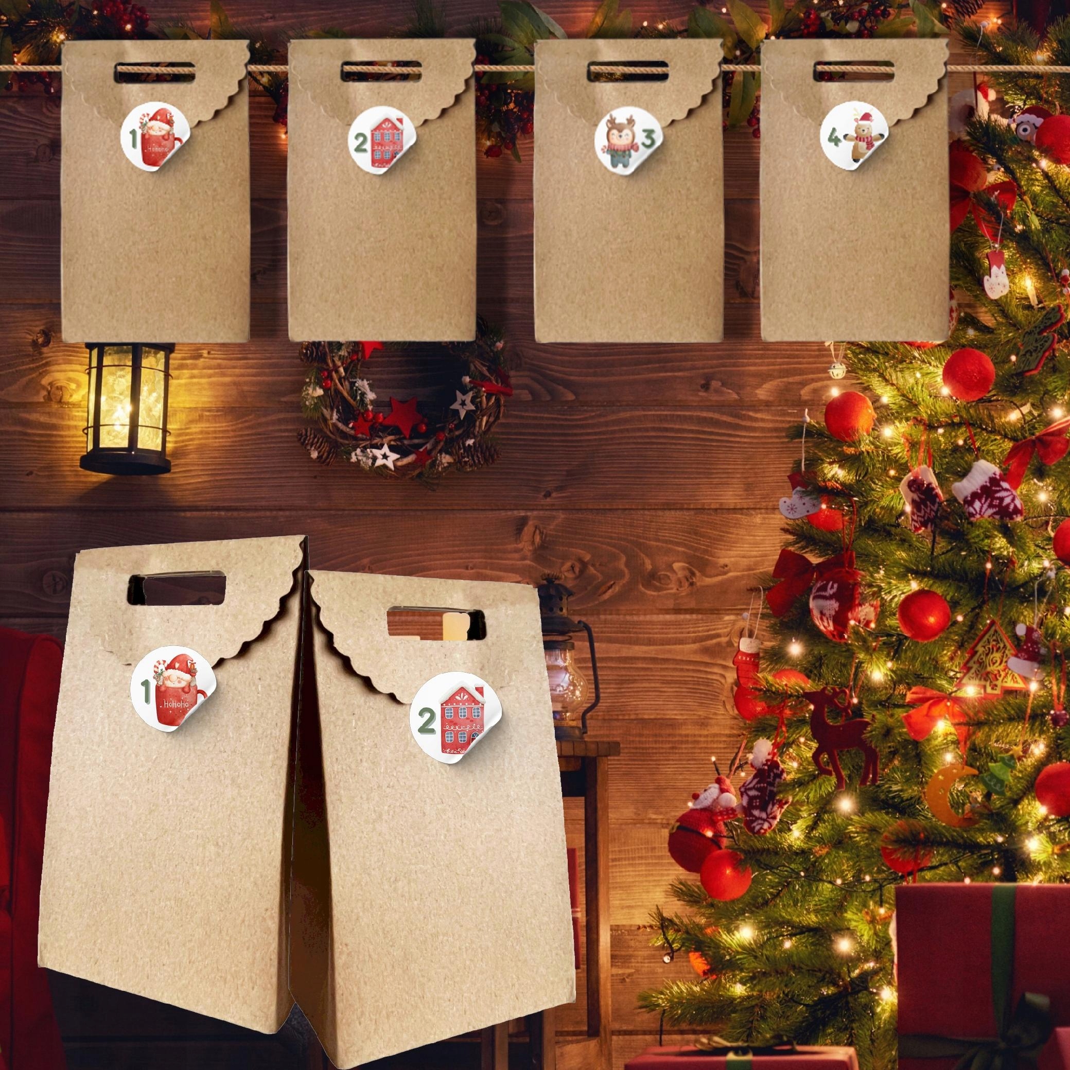 KALENDARZ ADWENTOWY 24 TOREBKI PAPIEROWE + sznurek Kształt inny