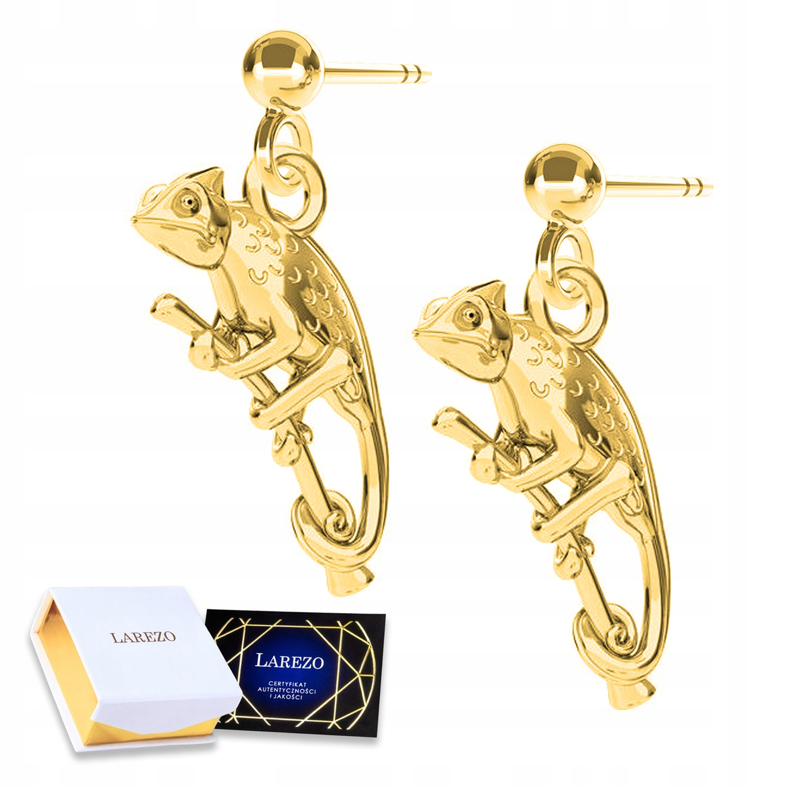 Zlaté Náušnice Kameleon Dýka Ještěrka s Gekonem Stříbro 925