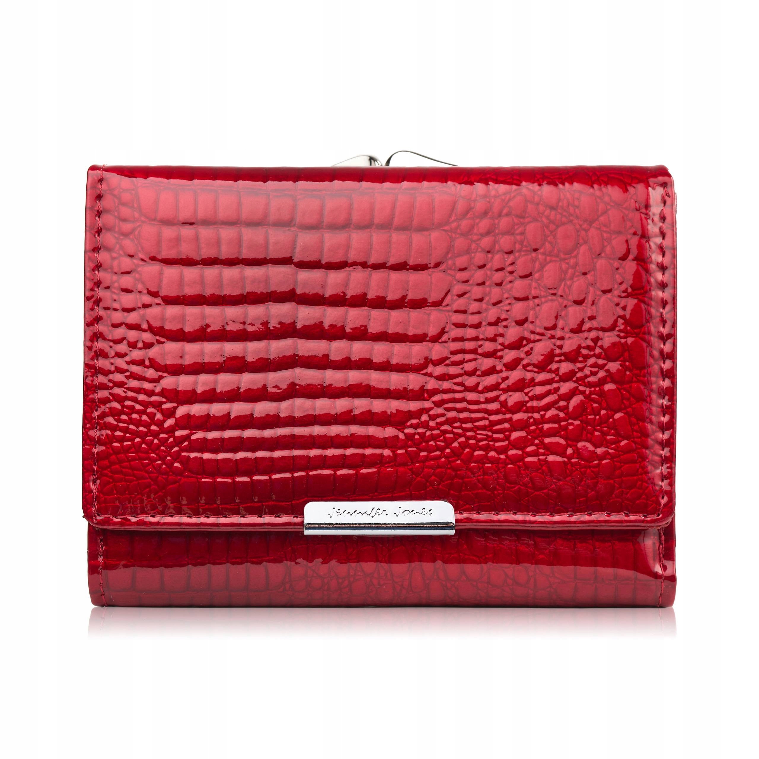 Portfel damski skórzany mały czerwony lakierowany croco modny