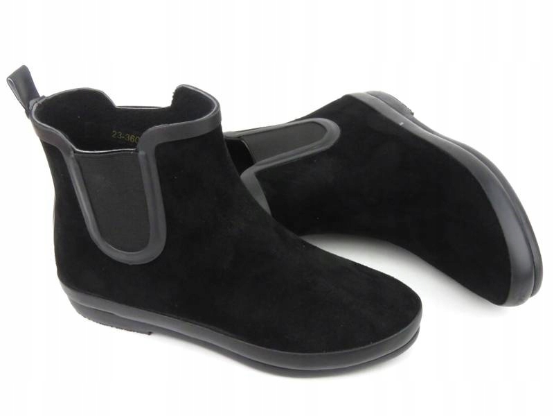 BOTKI KALOSZE DAMSKIE POTOCKI 36063 ZAMSZ CZARNE Wzór dominujący bez wzoru