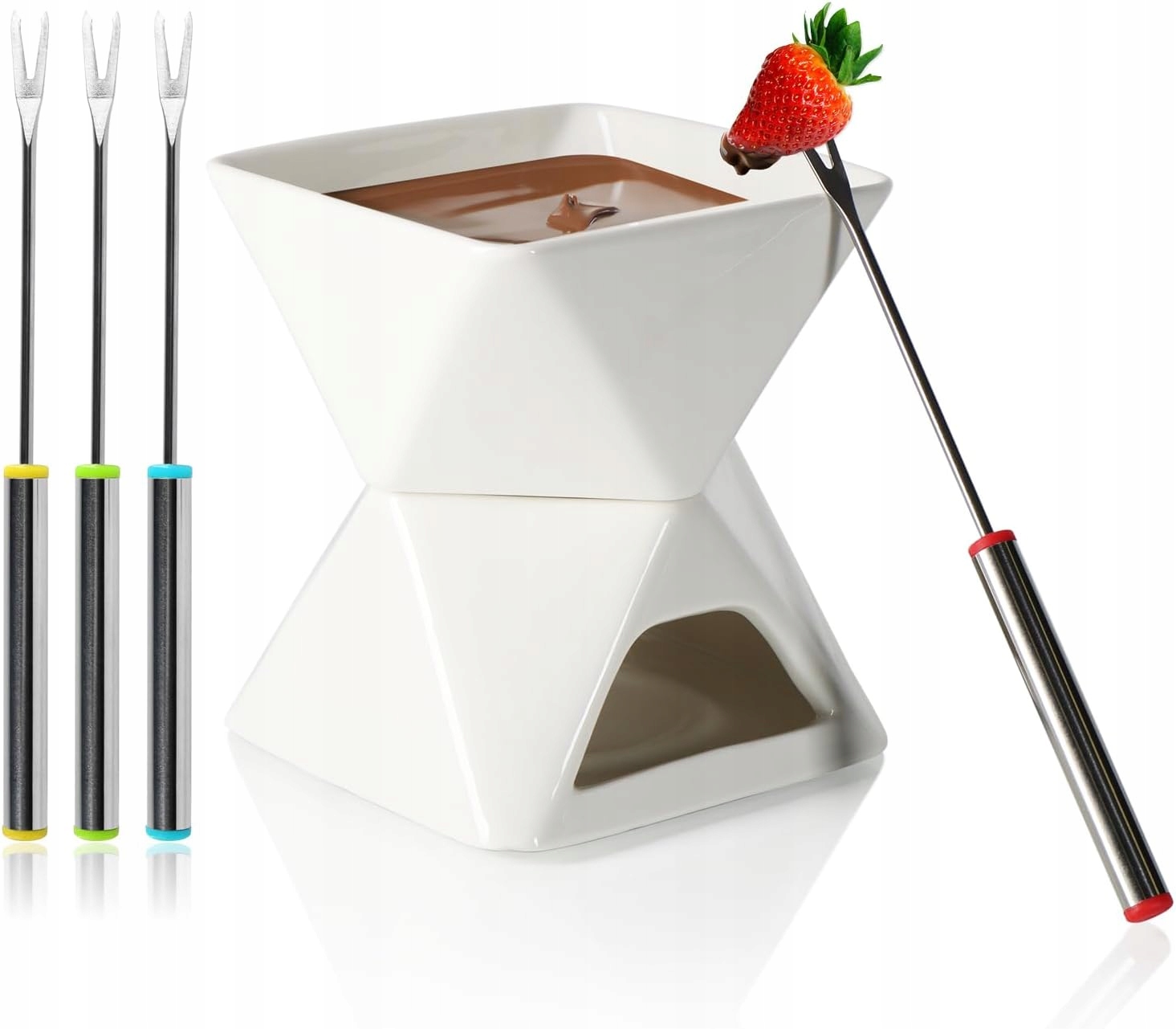 ZESTAW DO CZEKOLADOWEGO FONDUE CERAMICZNA MISKA + TYGIEL 4 WIDELCE MISKA