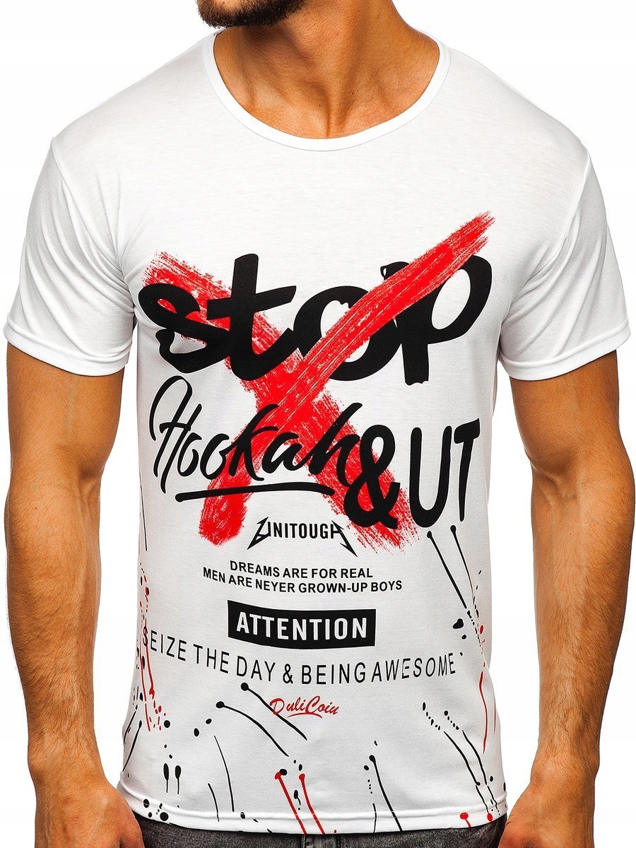 

T-shirt Męski Z Nadrukiem Biały KS1944 Denley_xl