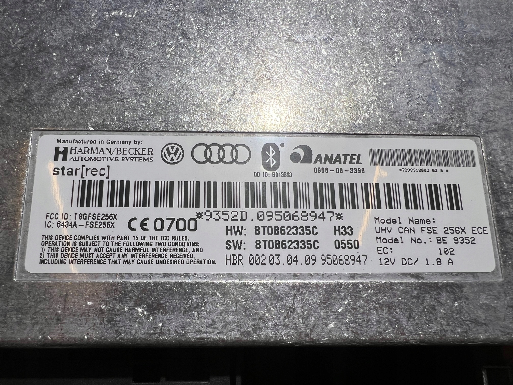 AUDI A4 B8 A5 8T module control unit BLUETOOTH 8T0862335C
