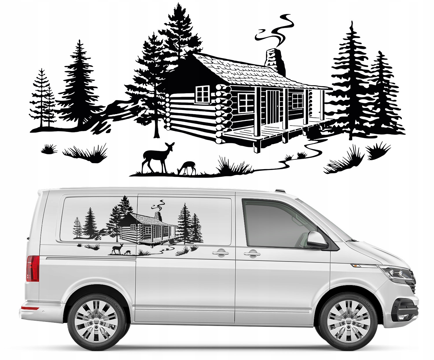 NAKLEJKA MOTYW SAMOCHOD CAMPER DOM LAS 60x128cm