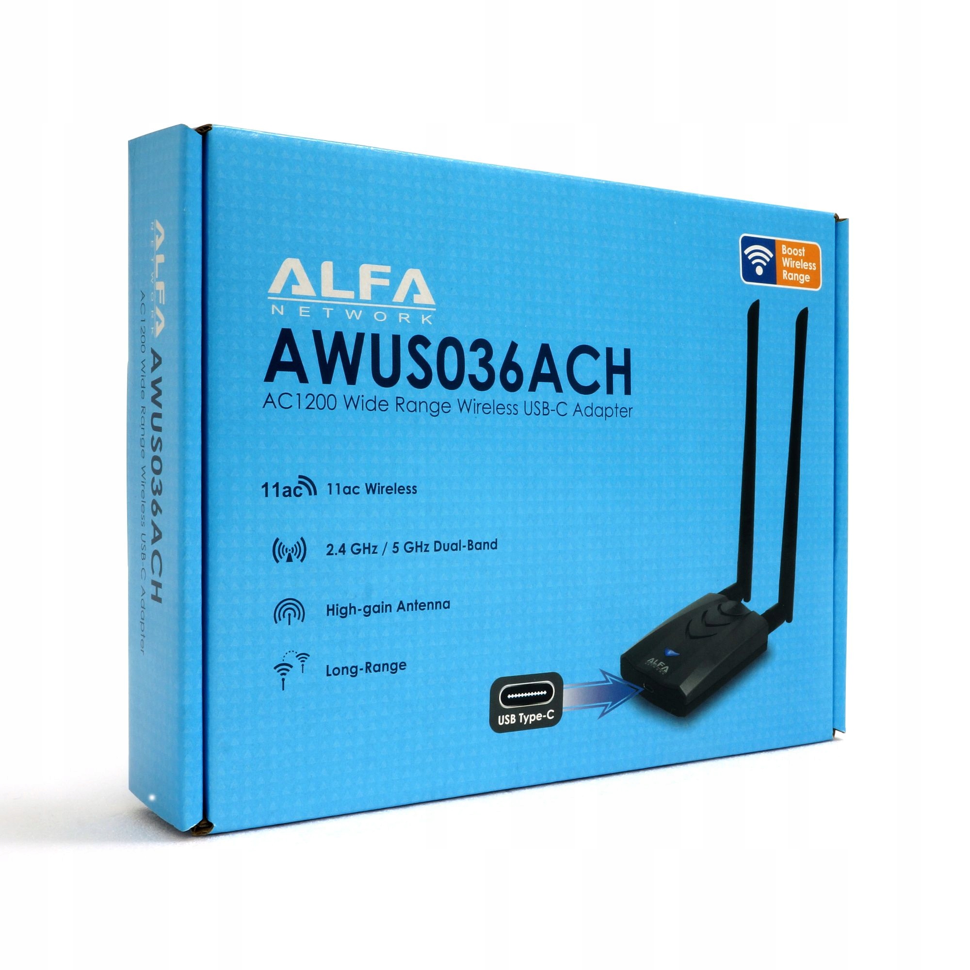 Karta WiFi Usb-c Alfa Network AWUS036ACH-C AC1200 Kali Linux