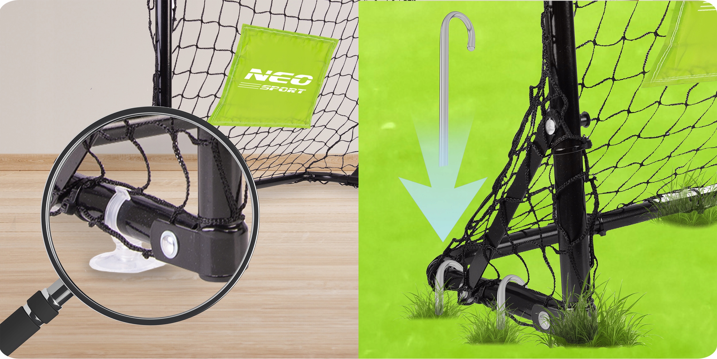НАБІР М'ЯЧІВ 2x ФУТБОЛЬНІ ВОРІТА Neo-Sport Ширина воріт 60 см