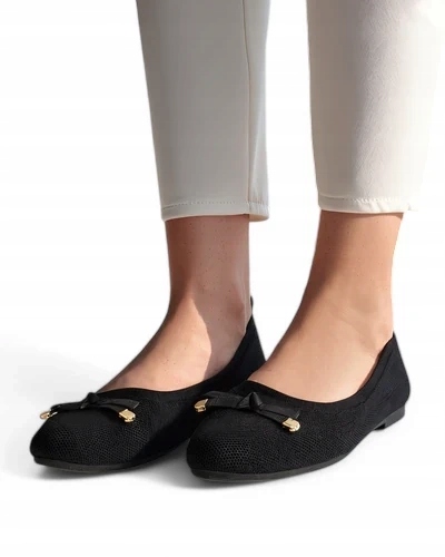 Baleriny Czarne Z Kokardką r 40 Balerinki Damskie Płaskie Wsuwane