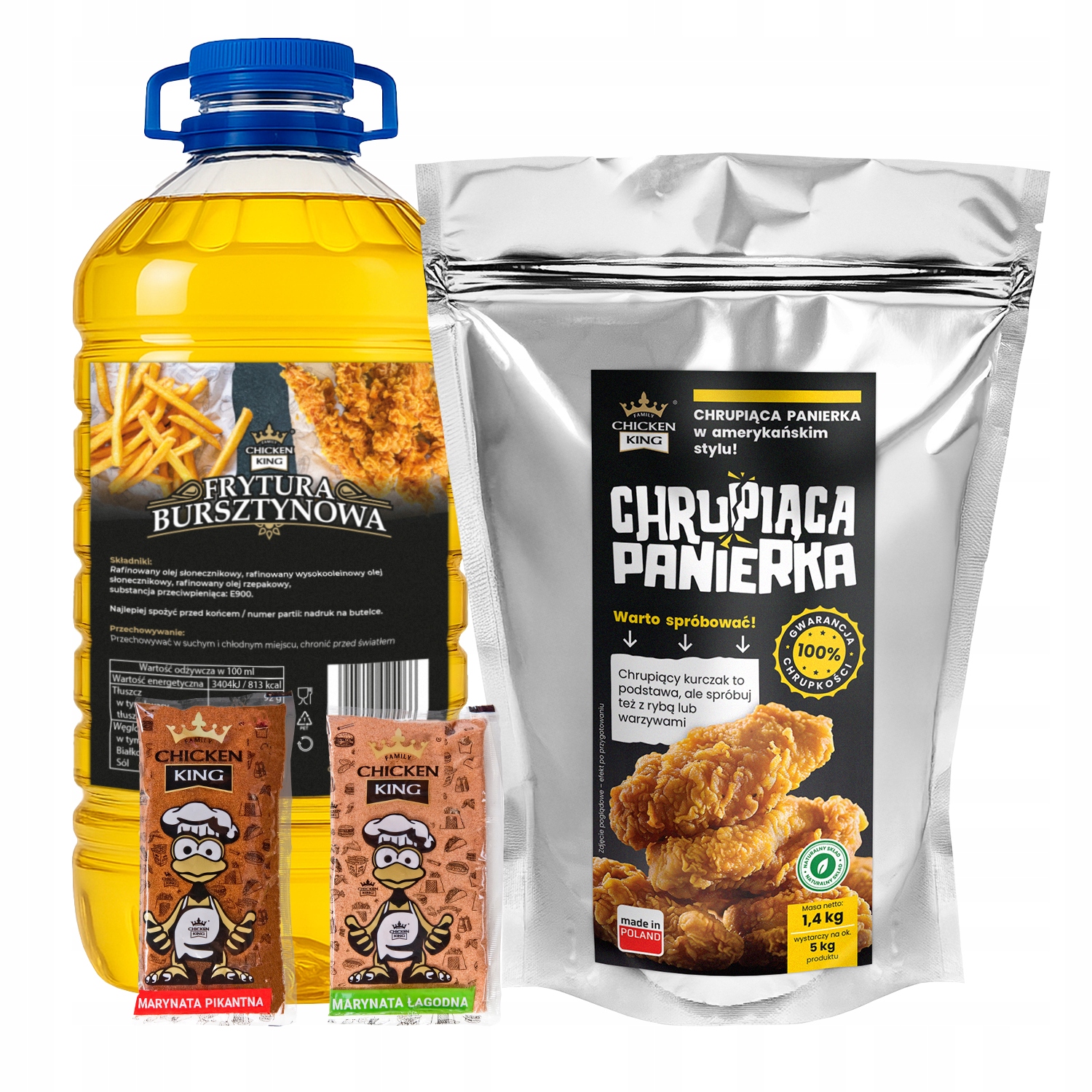 Levně Sada Chicken King: obalovací směs 1,4 kg 2 marinády fritéza 3 l křupavé kuře