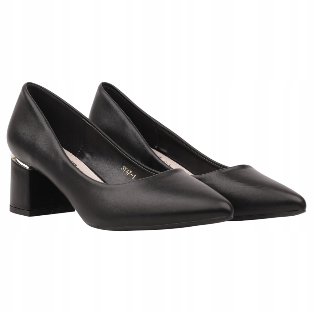 Czarne Czółenka Damskie Na Słupku Buty Wkładki Ekoskóra