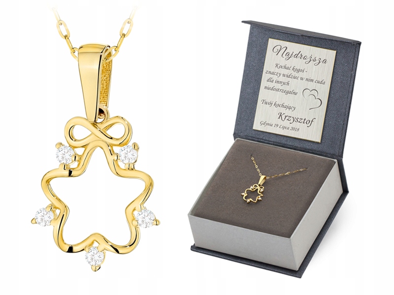 Zlatý Náhrdelník 42 cm pr. 585 Přívěsek Ažurový Květina Hvězda Zirkony14k