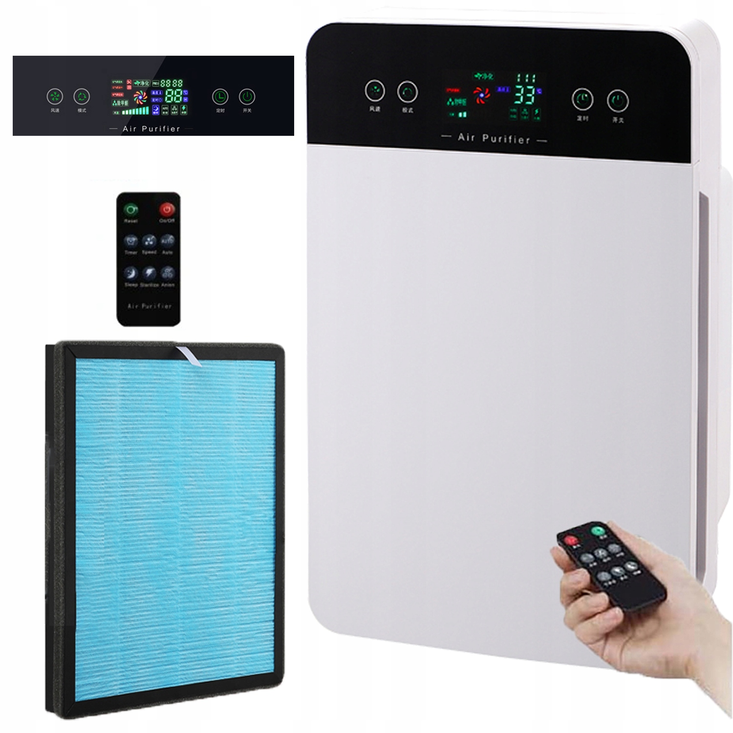 Smart Automatyczny Oczyszczacz Powietrza LCD Hepa Cichy Energooszczędny 35W