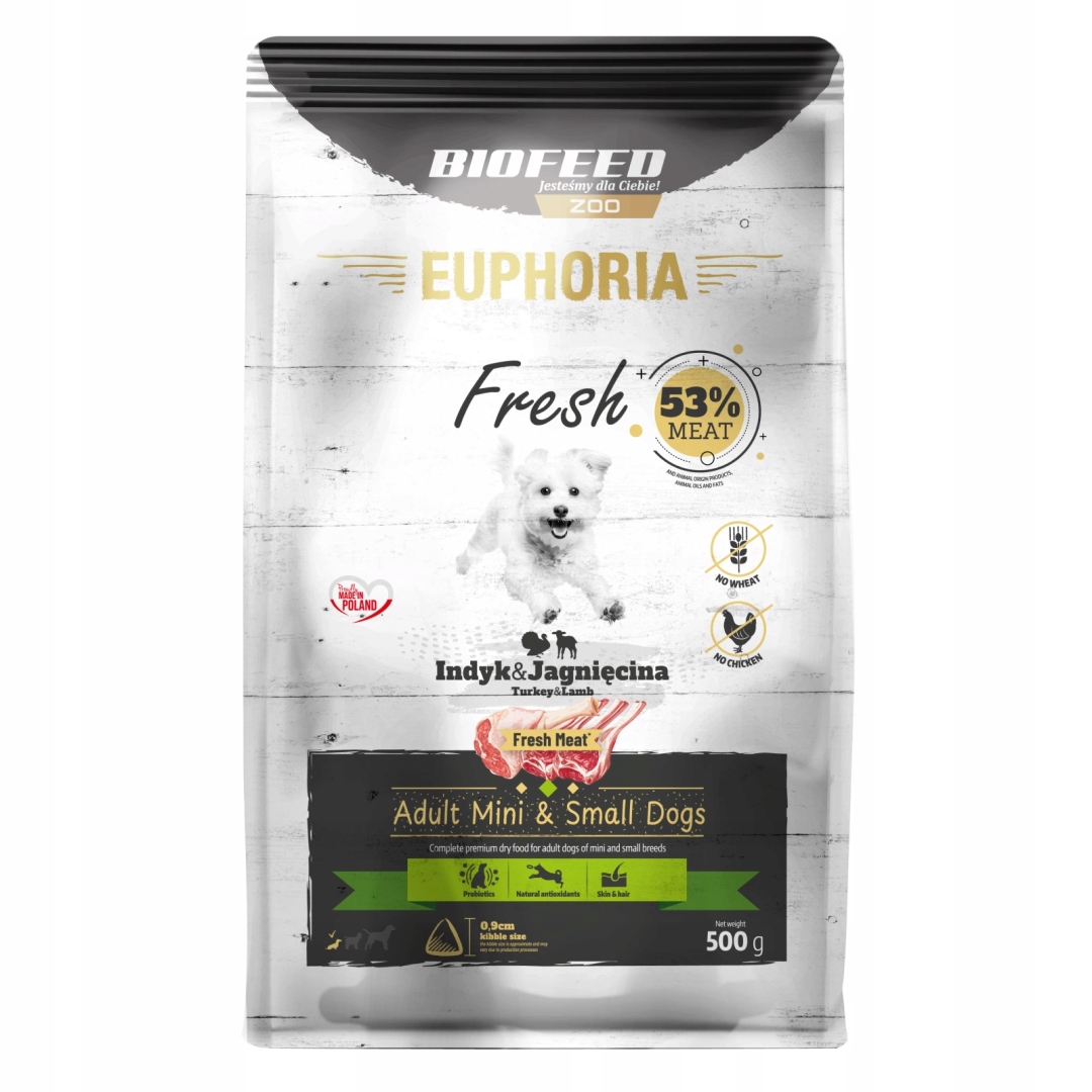Levně Biofeed Euphoria Fresh Krůta a Jehně 500g Suché Krmivo pro Malá Plemena Psů