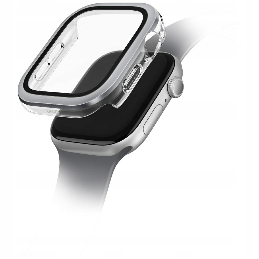 Pouzdro Uniq Voute pro Apple Watch Series 10 42 mm tvrzené sklo stříbrné