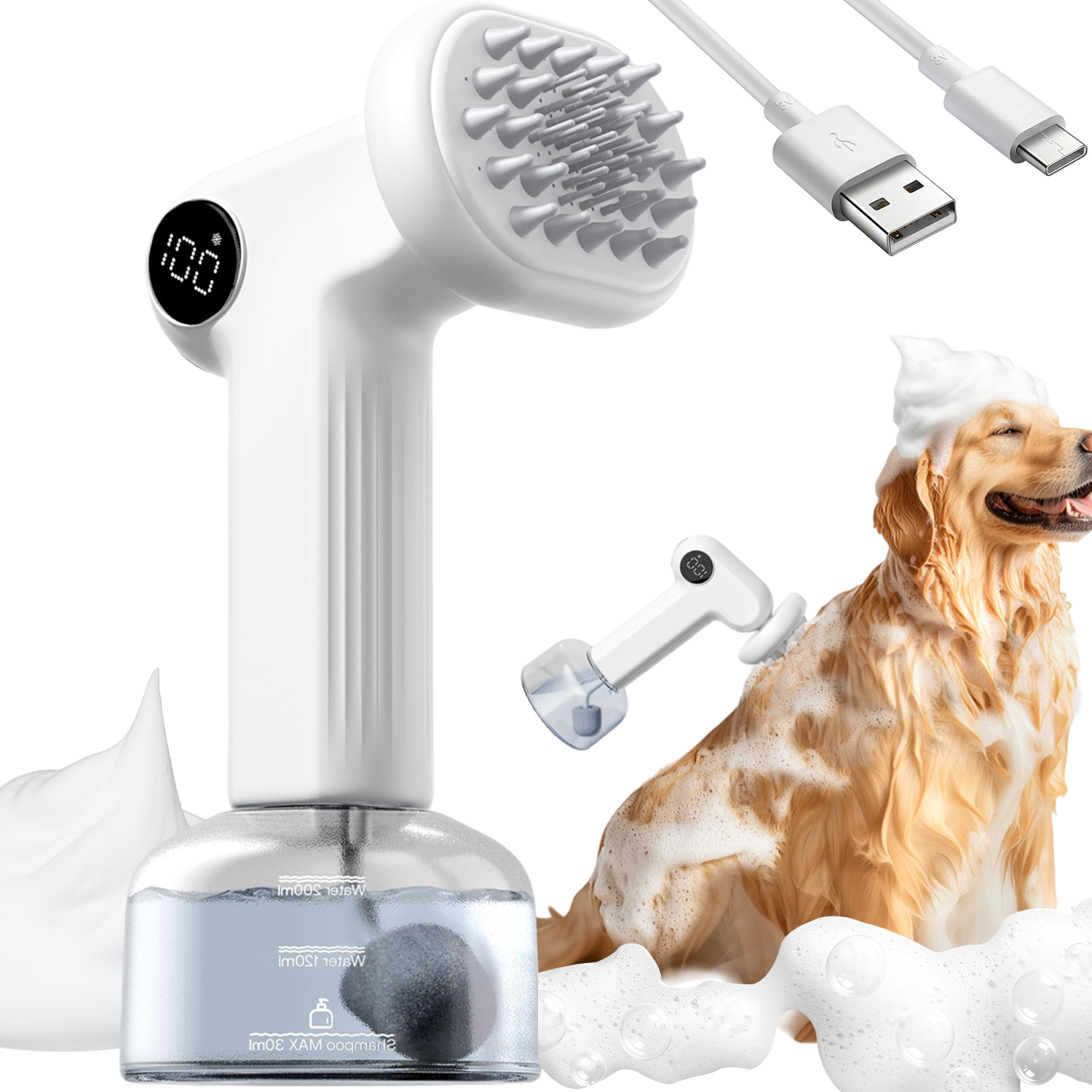 Levně Automatický Dávkovač Šamponu S Mýdlem Pro Zvířata A Kartáčem 300 ML