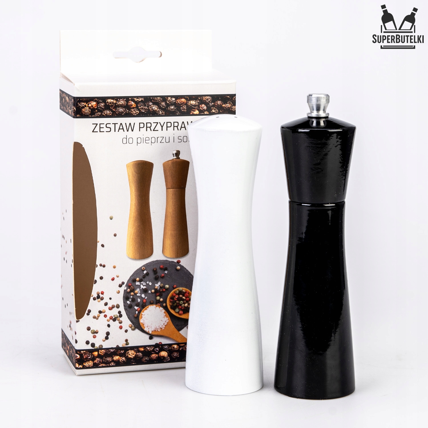 ZESTAW PRZYPRAWOWY - MŁYNEK do PIEPRZU + SOLNICZKA Marka SuperButelki