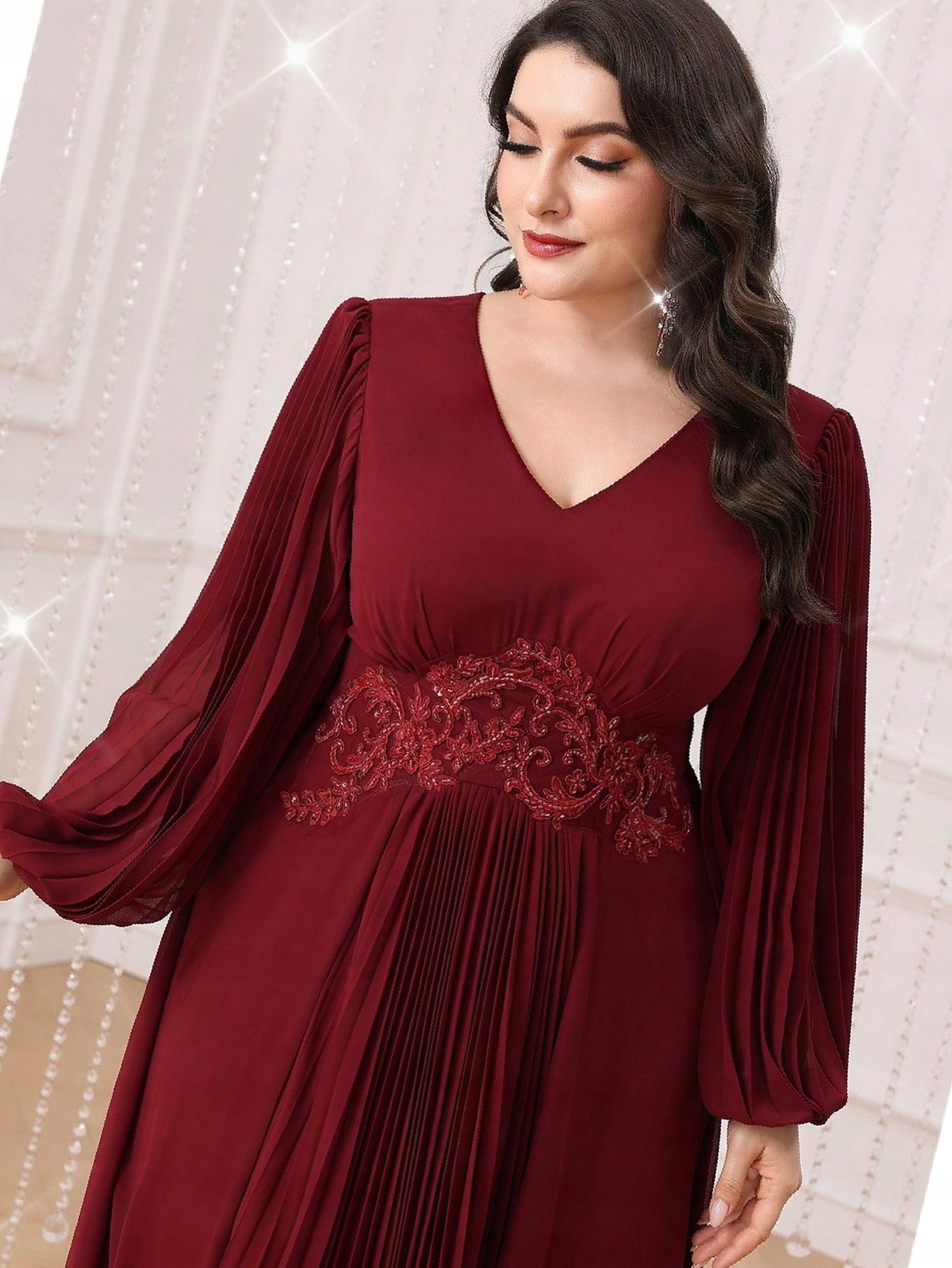 Šaty Toleen Maxi Burgundská Elegantní Koktejlová Prošívaná 3XL 46