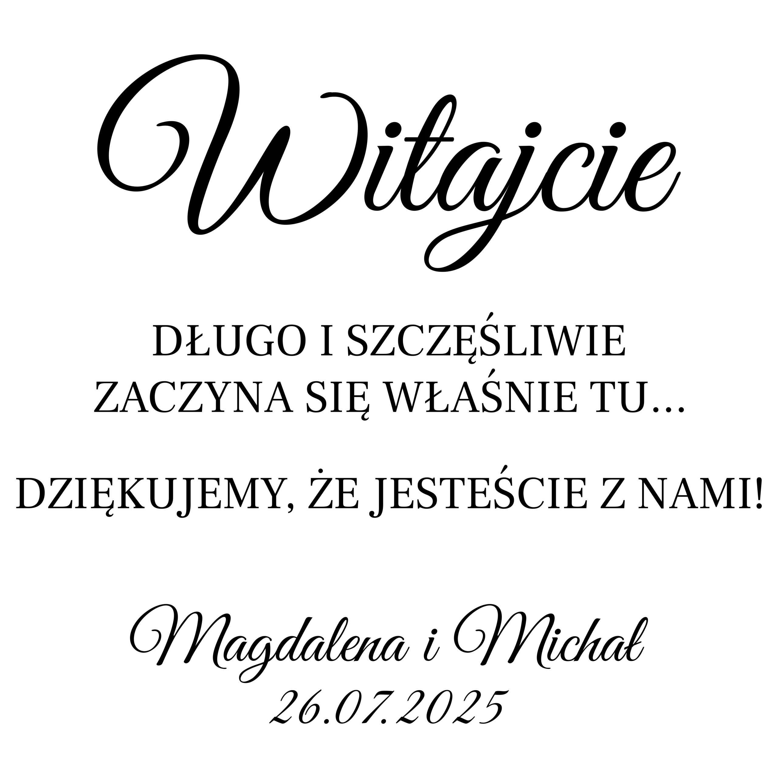naklejka napis Witajcie Twoje imiona i data 50x45
