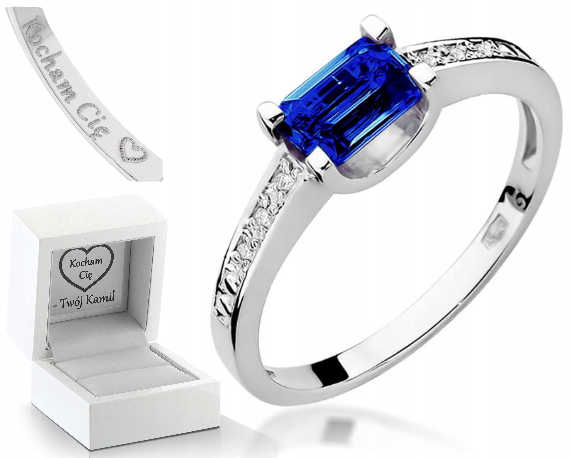 Prstýnek Safírový Briliant 0,03 Ct Bílé Zlato